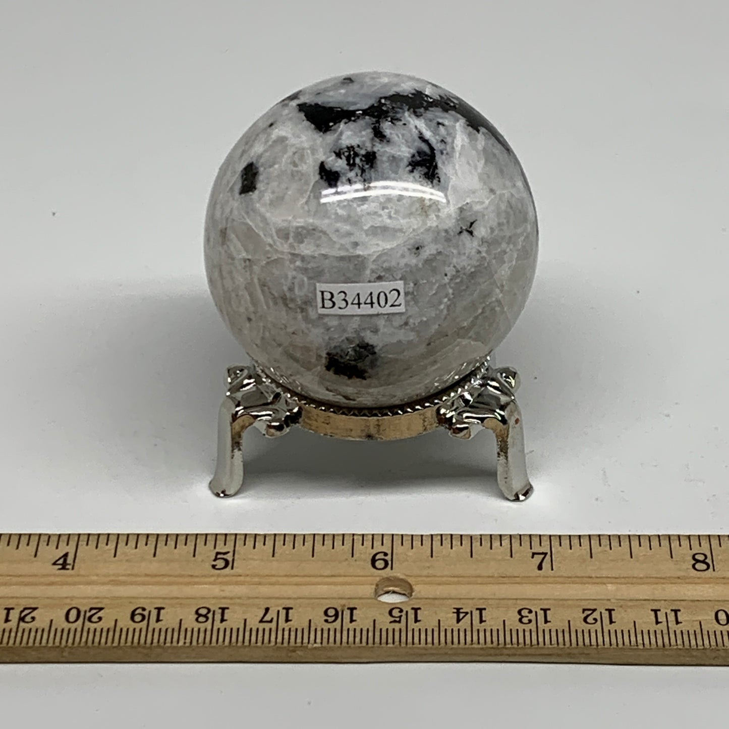 217.6g, 2.1"(54mm), Natural Rainbow Moonstone Sphere Ball Gemstone, B34402