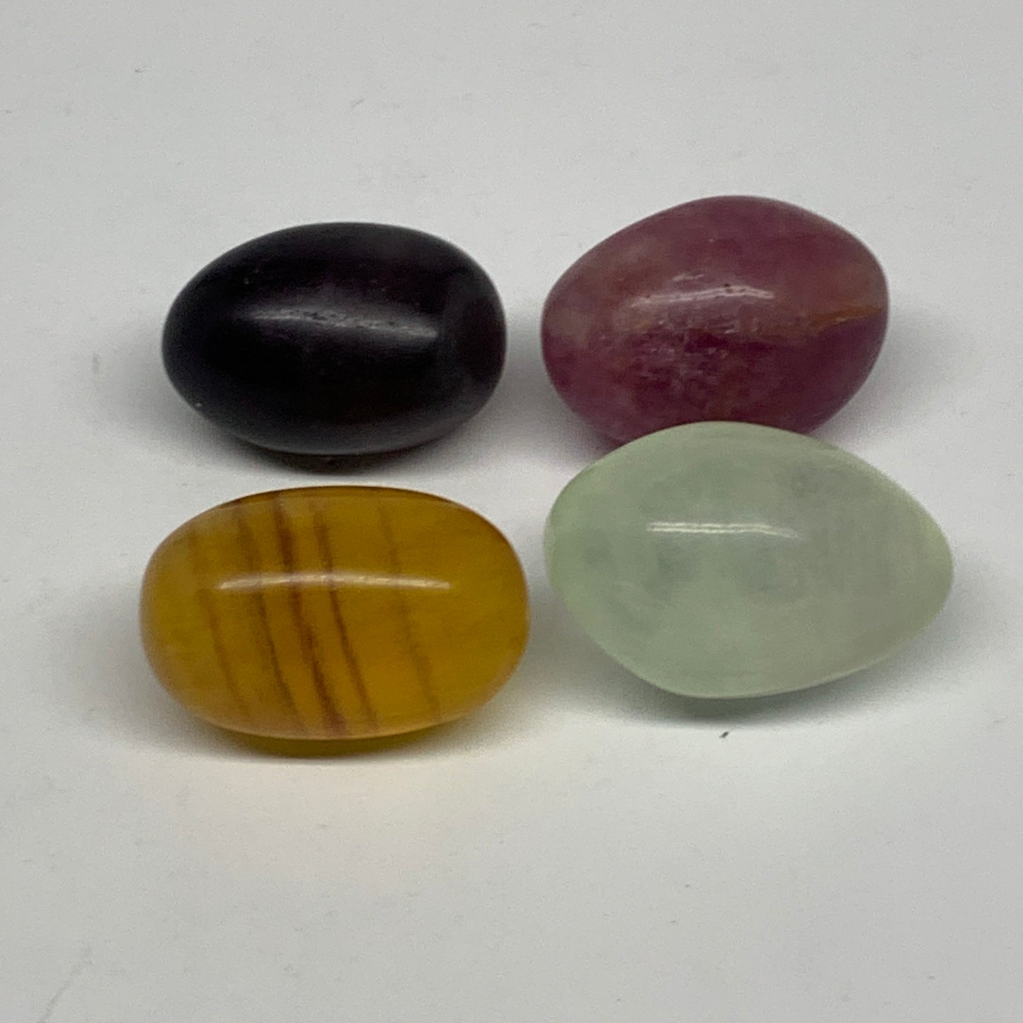 148.6g, 0.9"-1.5", 4pcs, Multi Color Fluorite Crystal Tumbled Stones, B28743