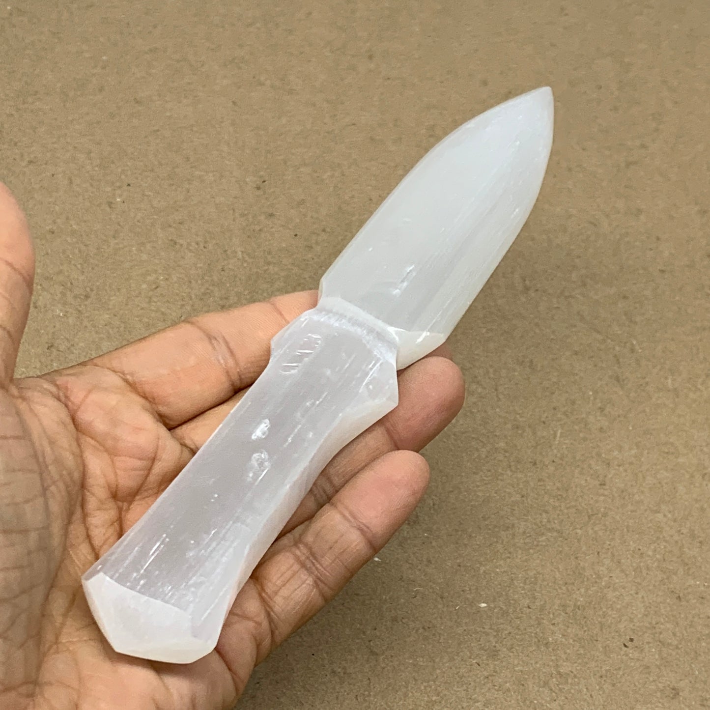 124g, 7.5"x1.2"x0.6", Natural Selenite Crystal Dagger (Satin Spar), B36473