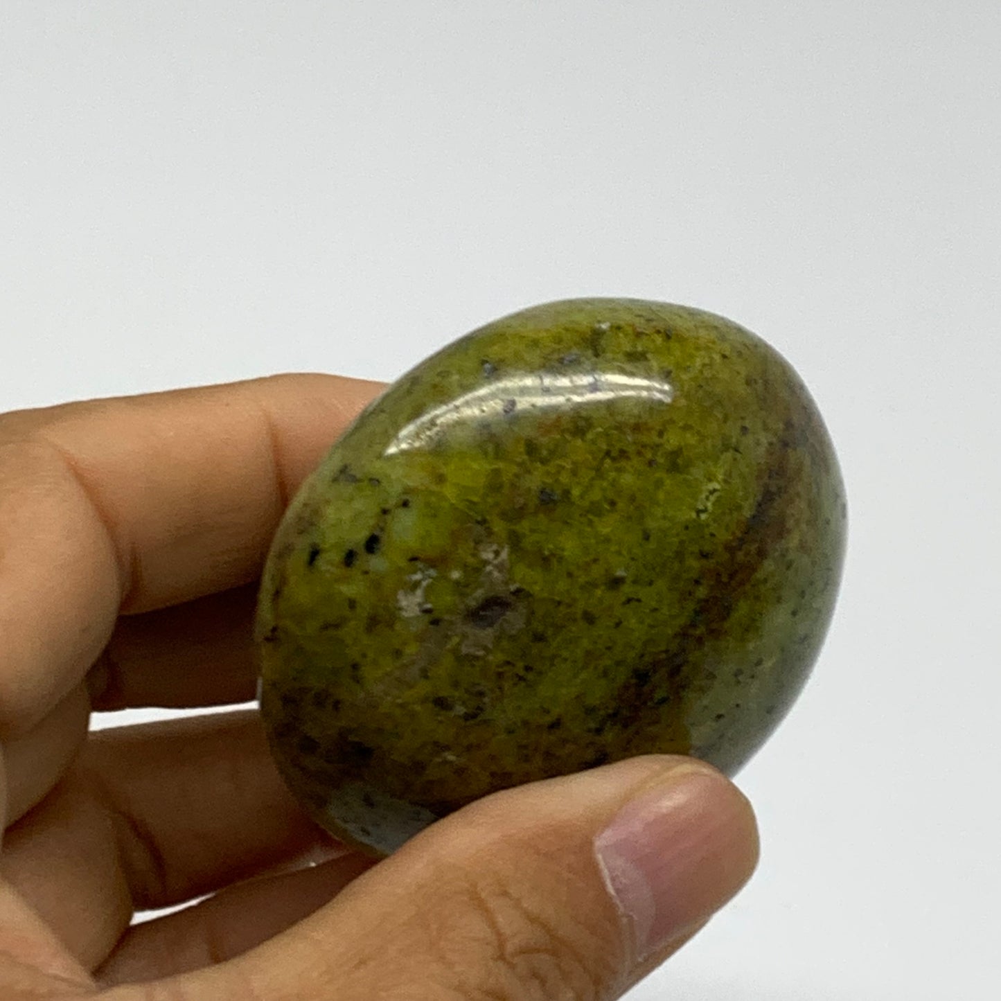 117.9g, 2.4"x2.1"x1.2", Green Opal Crystal PalmStone Polished Reiki, B38270