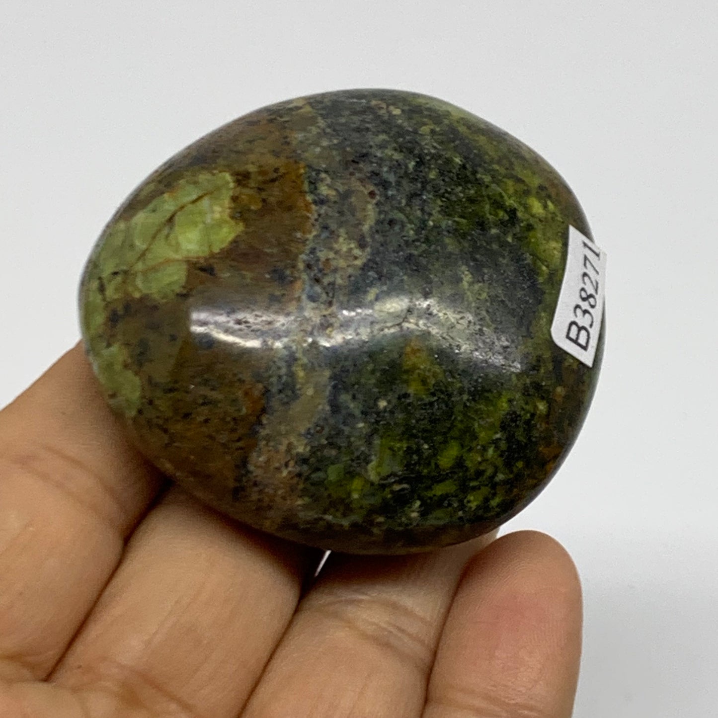 88.9g, 2.1"x2"x1", Green Opal Crystal PalmStone Polished Reiki, B38271