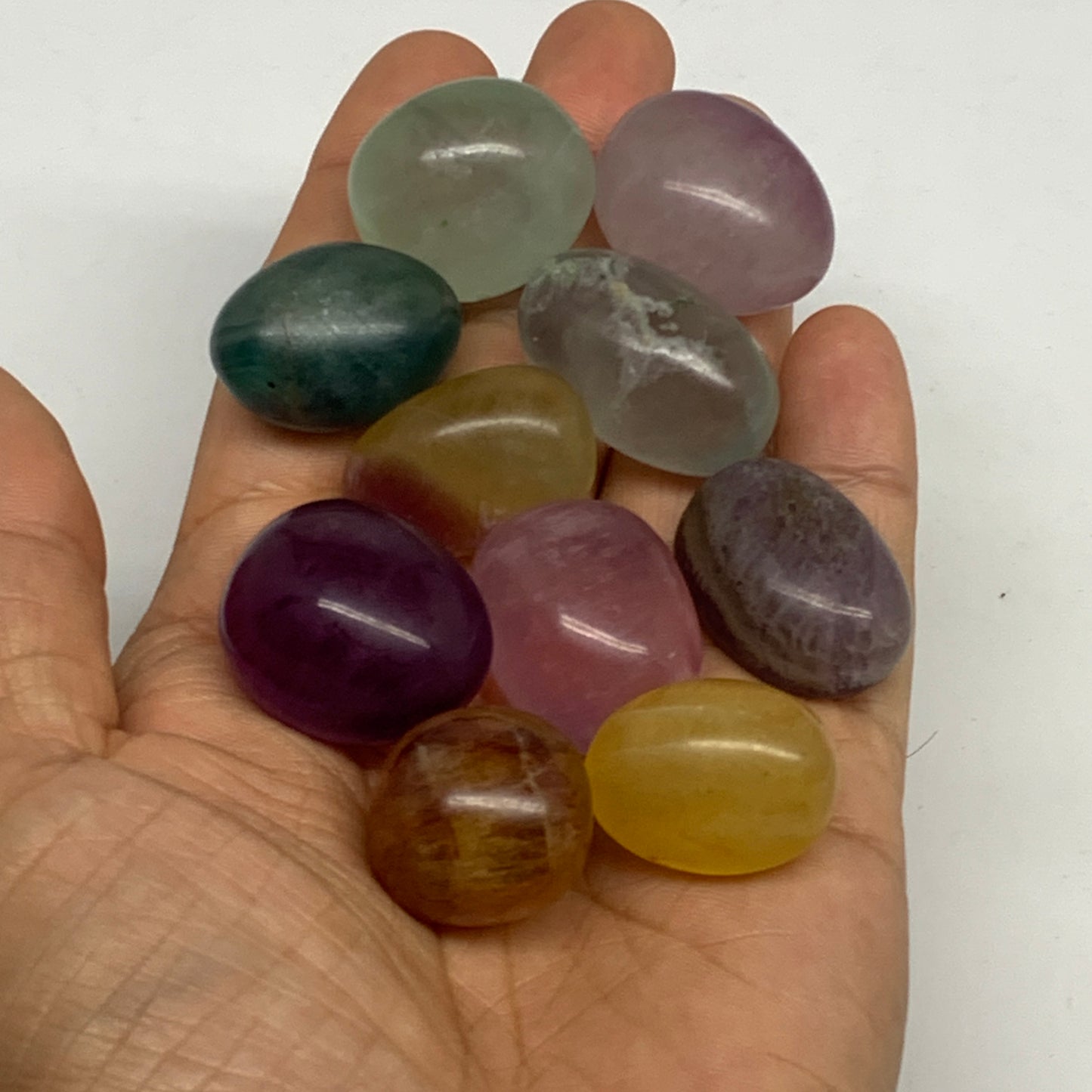160.9g, 0.9"-1.1", 10pcs, Multi Color Fluorite Crystal Tumbled Stones, B28744
