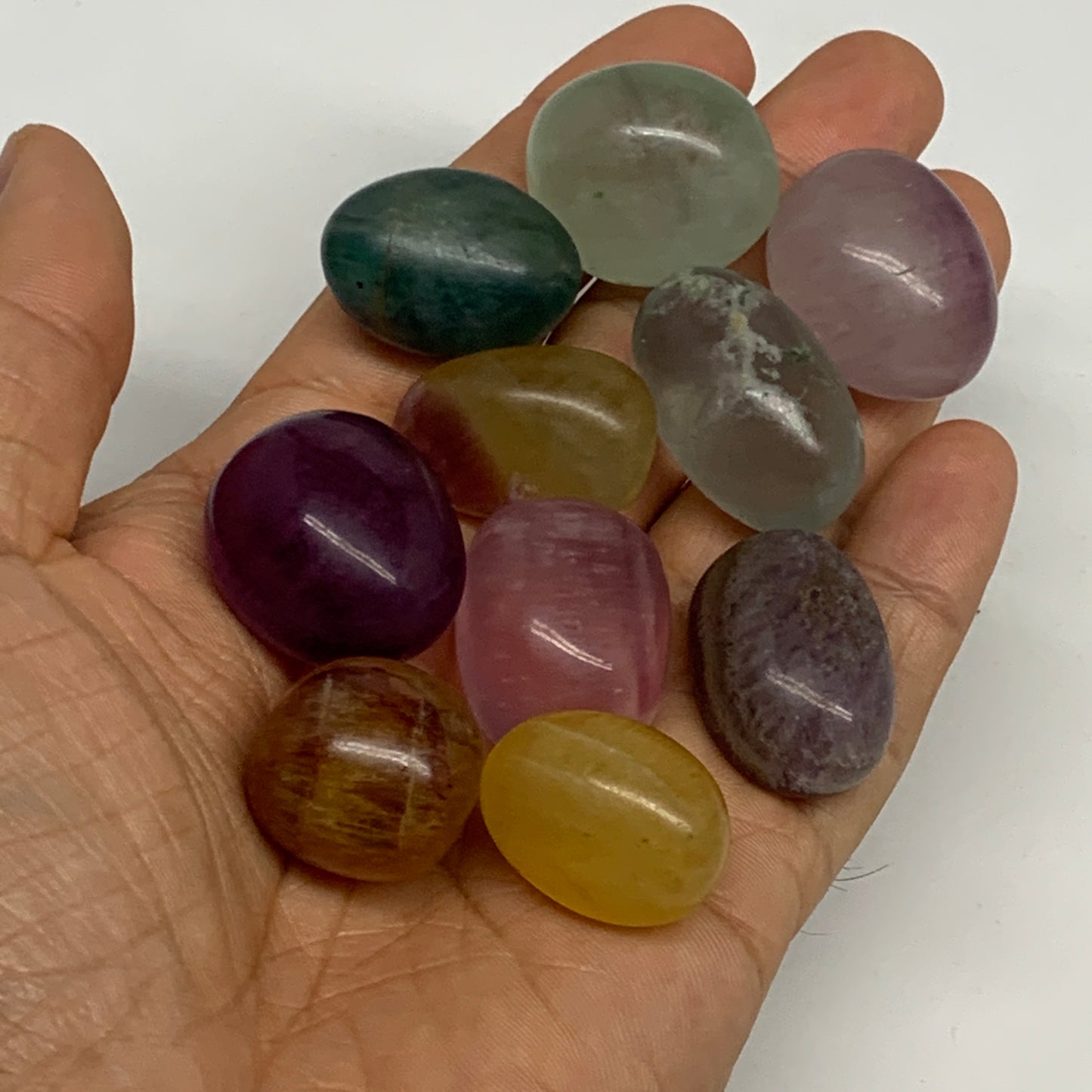 160.9g, 0.9"-1.1", 10pcs, Multi Color Fluorite Crystal Tumbled Stones, B28744
