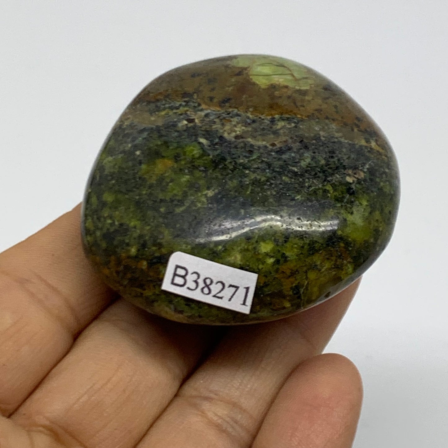 88.9g, 2.1"x2"x1", Green Opal Crystal PalmStone Polished Reiki, B38271
