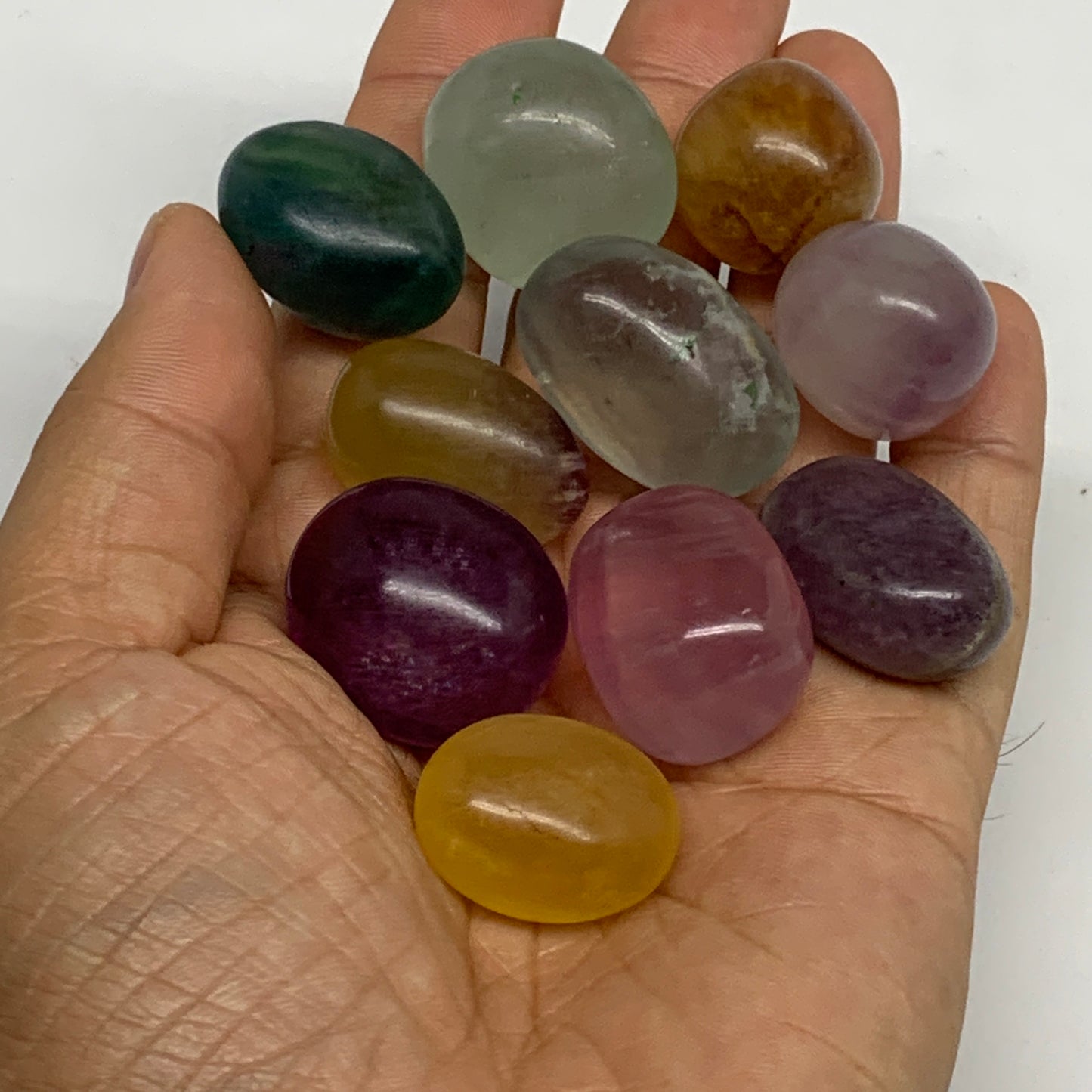 160.9g, 0.9"-1.1", 10pcs, Multi Color Fluorite Crystal Tumbled Stones, B28744