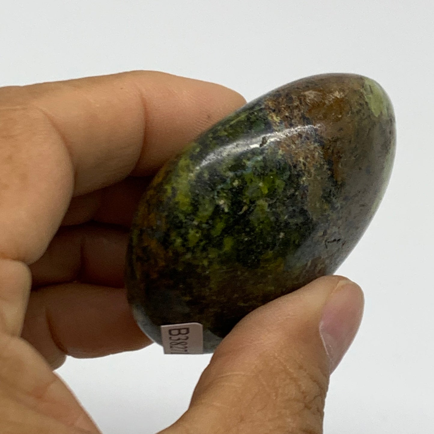 88.9g, 2.1"x2"x1", Green Opal Crystal PalmStone Polished Reiki, B38271