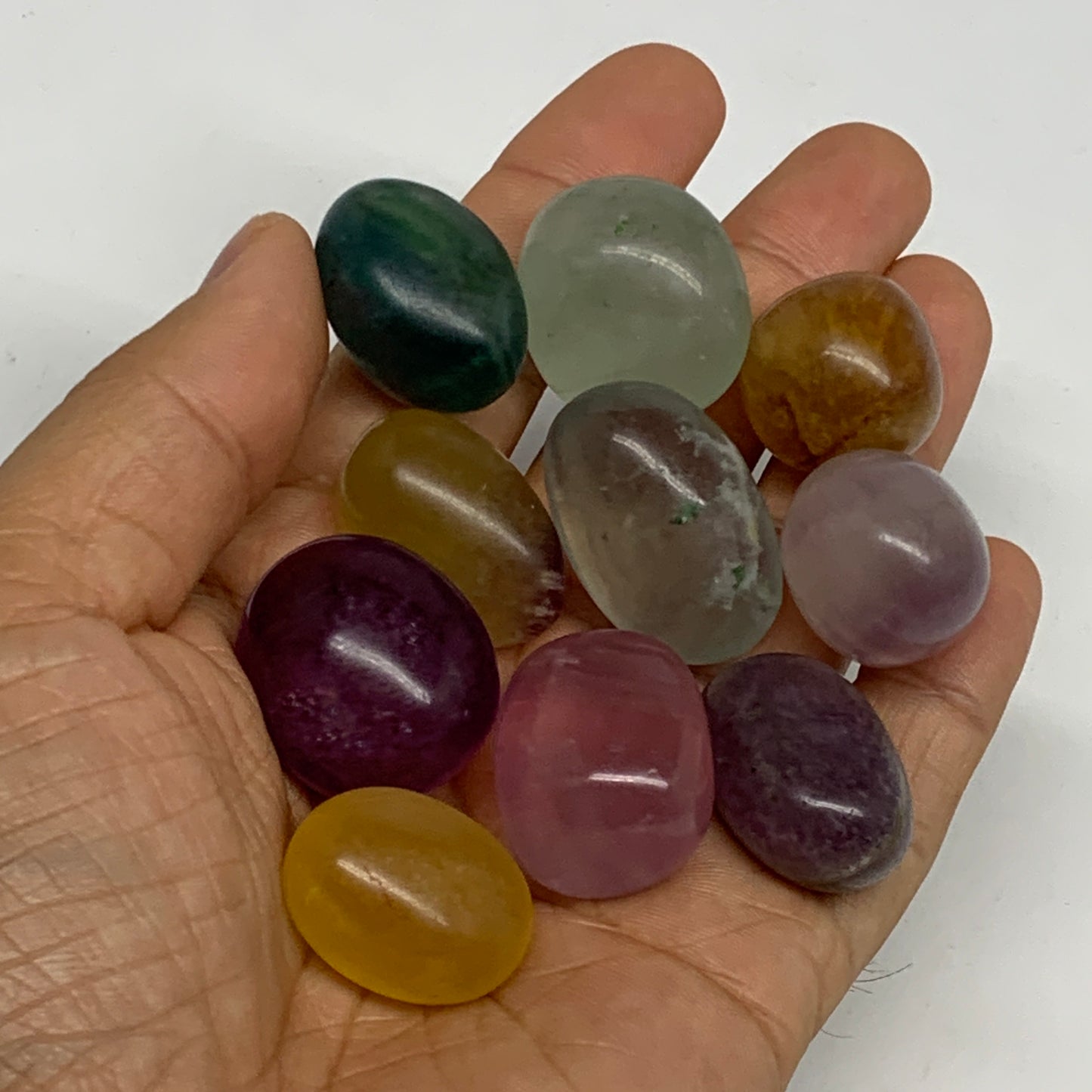 160.9g, 0.9"-1.1", 10pcs, Multi Color Fluorite Crystal Tumbled Stones, B28744