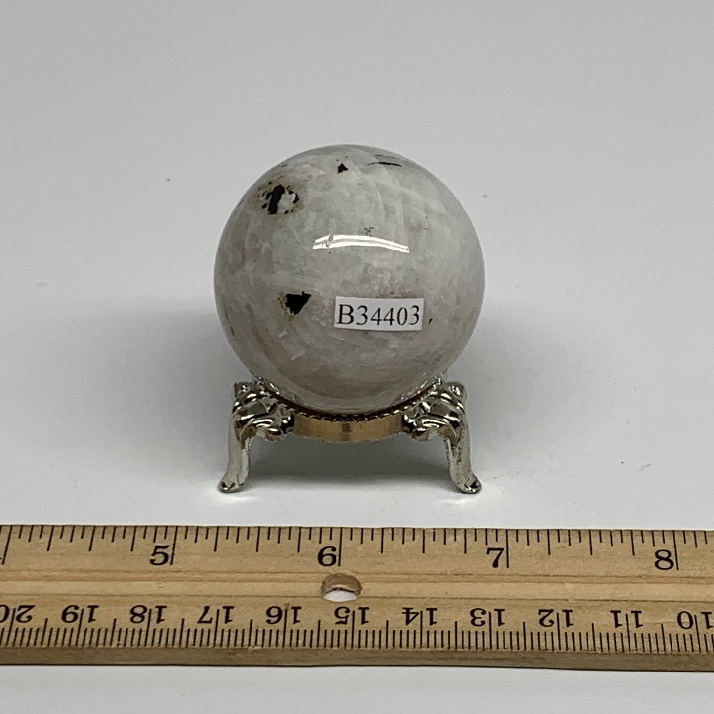 97.8g, 1.6"(41mm), Natural Rainbow Moonstone Sphere Ball Gemstone, B34403