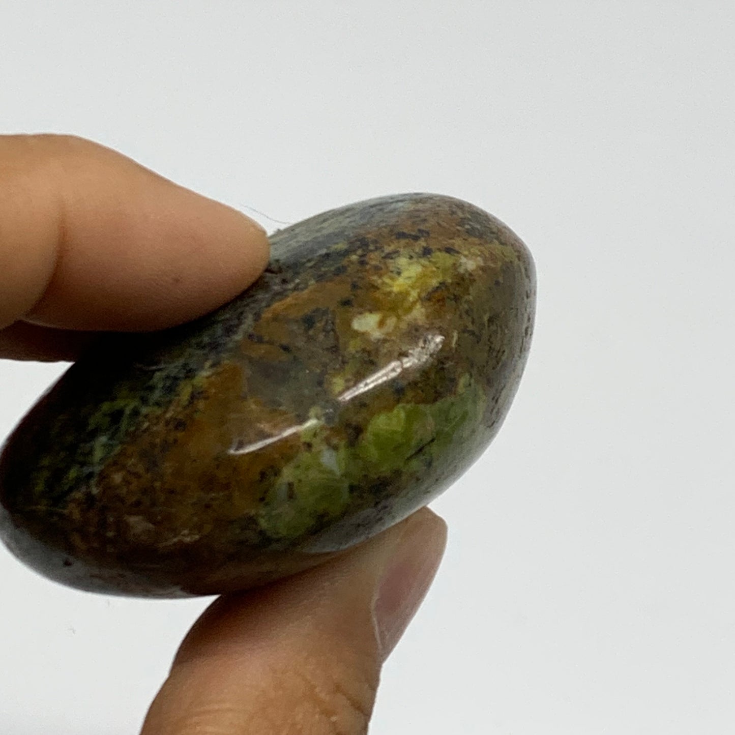 88.9g, 2.1"x2"x1", Green Opal Crystal PalmStone Polished Reiki, B38271