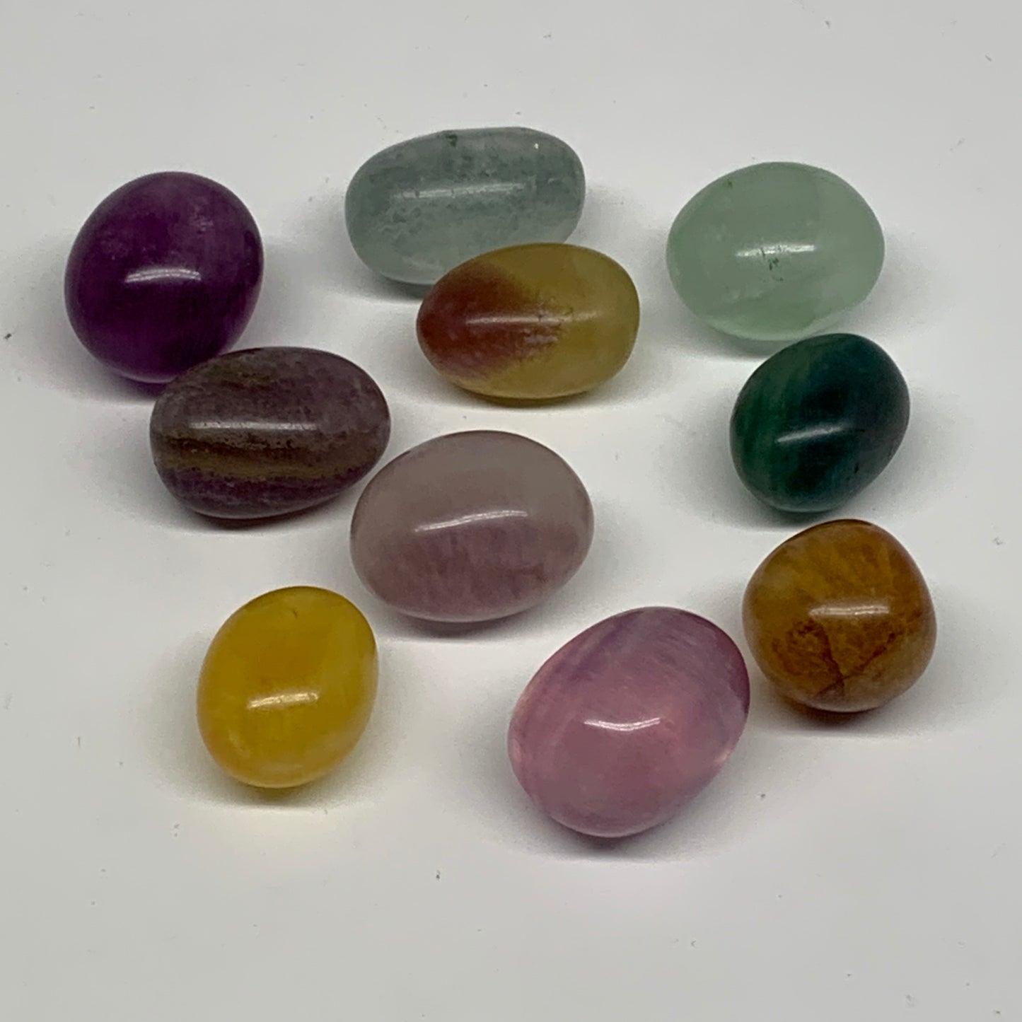 160.9g, 0.9"-1.1", 10pcs, Multi Color Fluorite Crystal Tumbled Stones, B28744