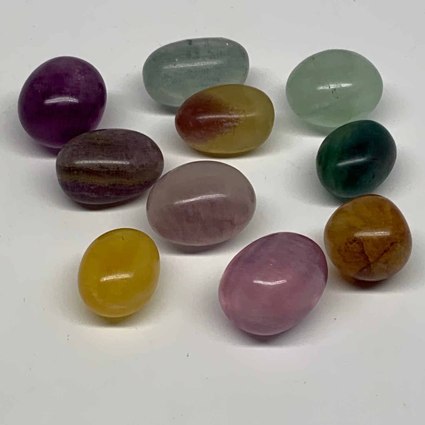 160.9g, 0.9"-1.1", 10pcs, Multi Color Fluorite Crystal Tumbled Stones, B28744