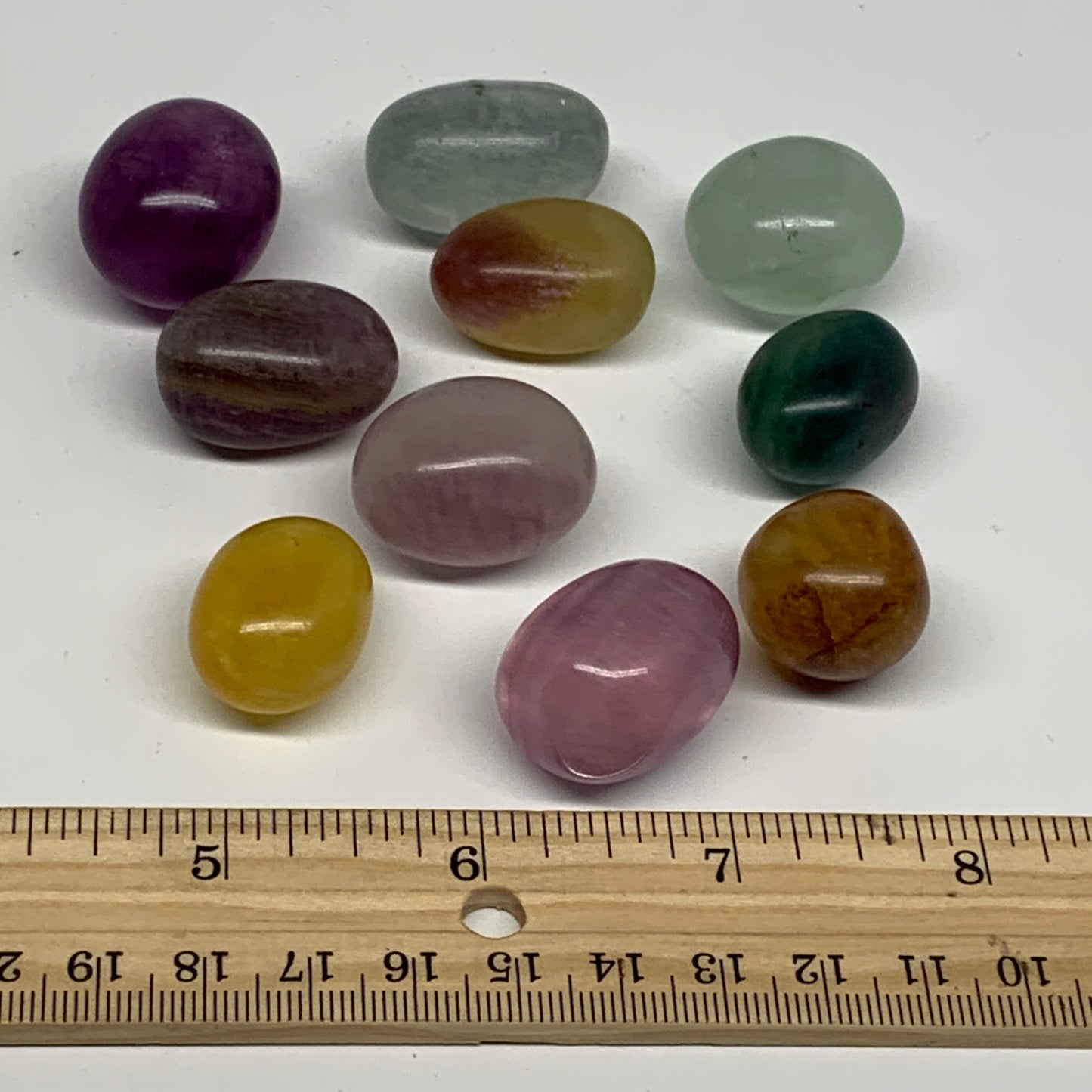 160.9g, 0.9"-1.1", 10pcs, Multi Color Fluorite Crystal Tumbled Stones, B28744