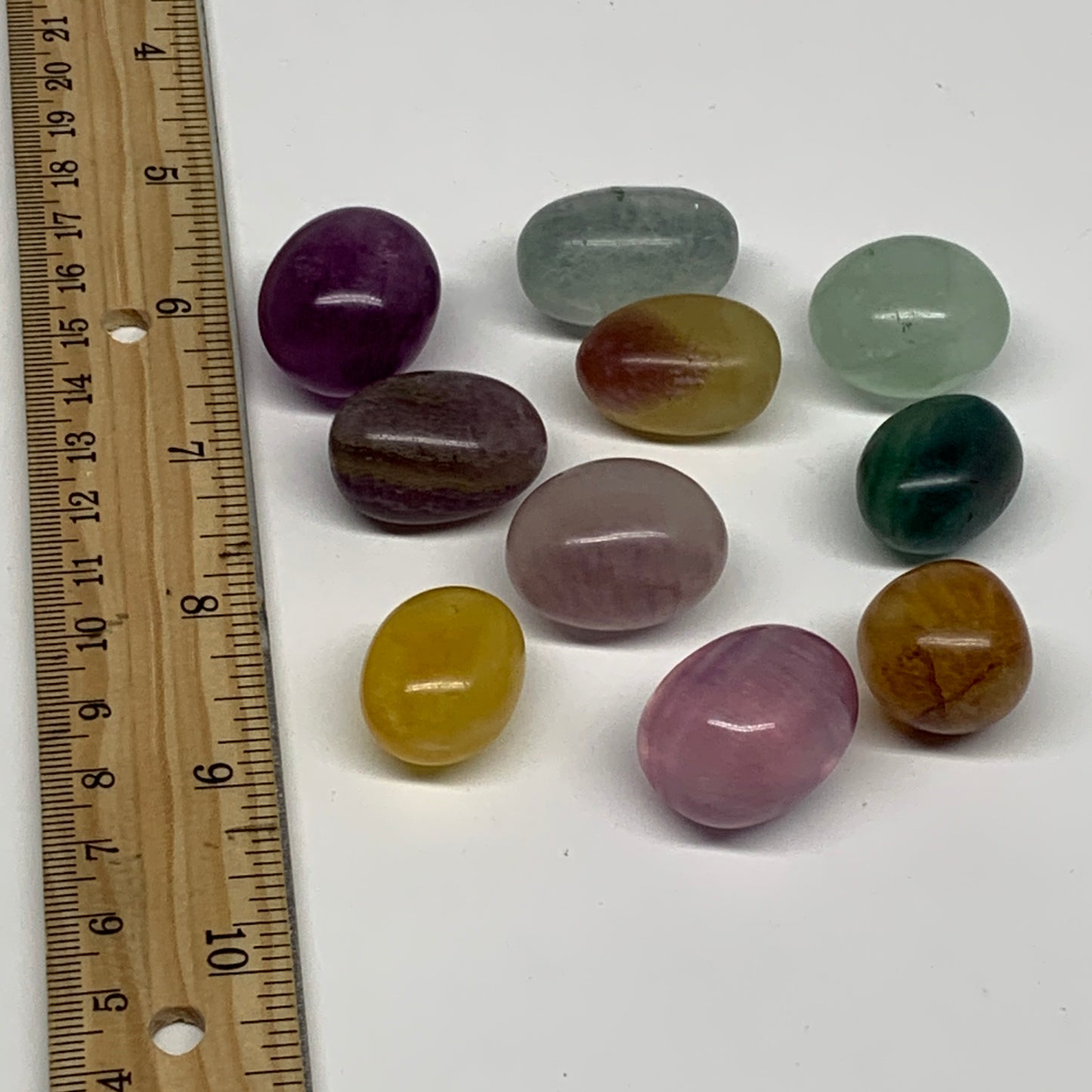 160.9g, 0.9"-1.1", 10pcs, Multi Color Fluorite Crystal Tumbled Stones, B28744
