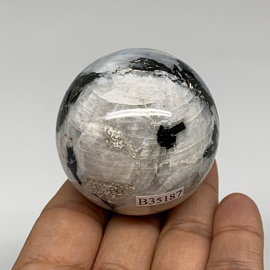 165.7g, 1.9"(49mm), Natural Rainbow Moonstone Sphere Ball Gemstone, B35187