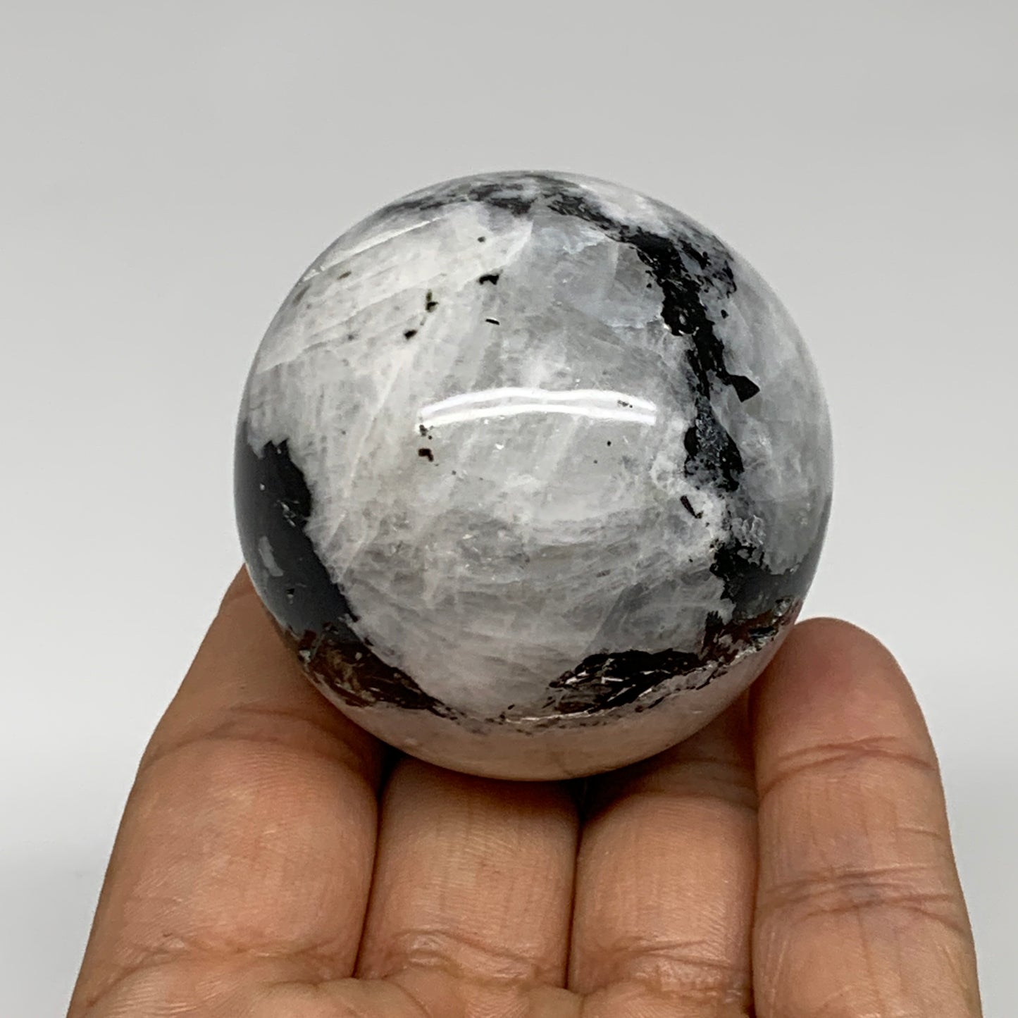 165.7g, 1.9"(49mm), Natural Rainbow Moonstone Sphere Ball Gemstone, B35187