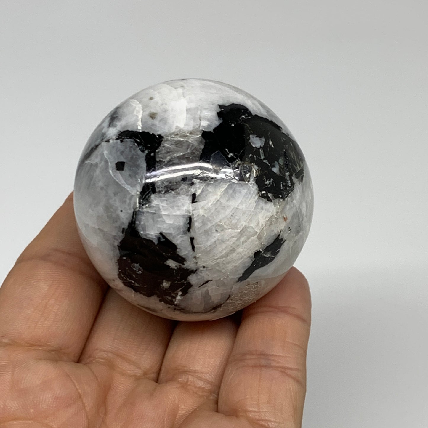 165.7g, 1.9"(49mm), Natural Rainbow Moonstone Sphere Ball Gemstone, B35187