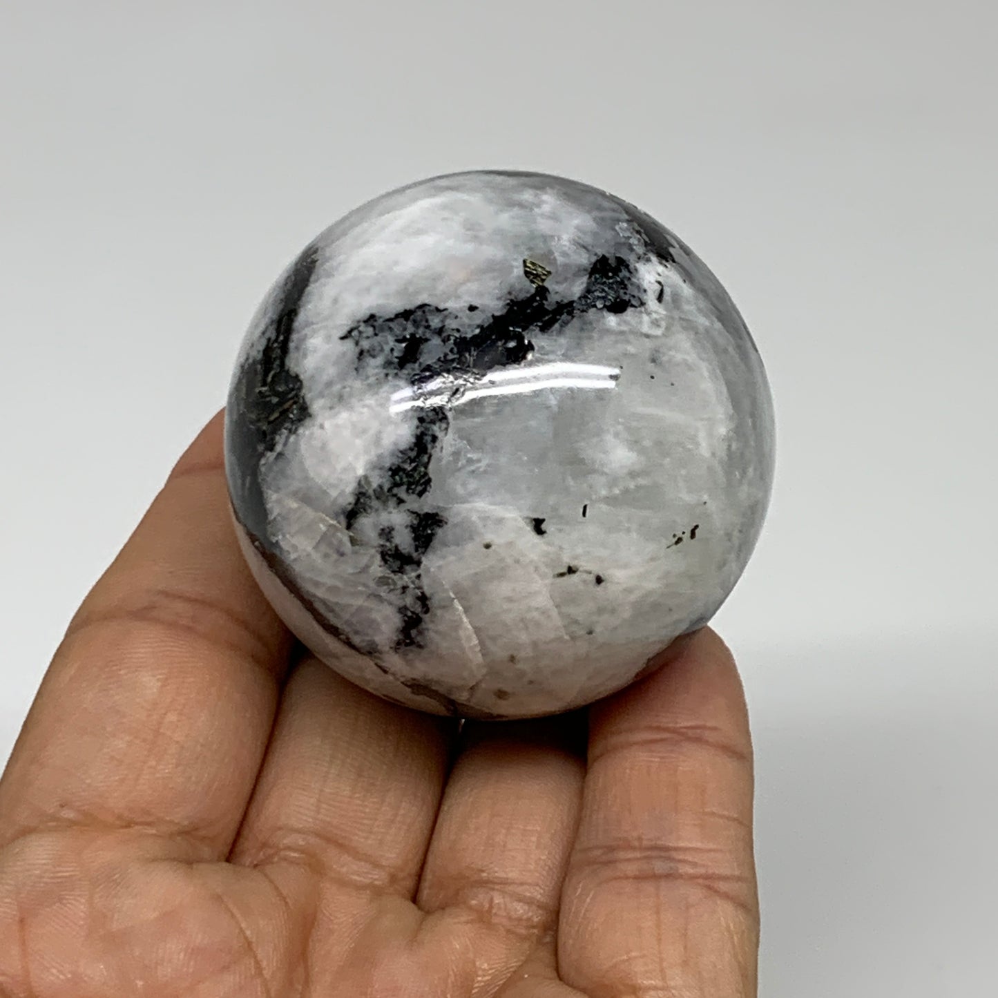 165.7g, 1.9"(49mm), Natural Rainbow Moonstone Sphere Ball Gemstone, B35187