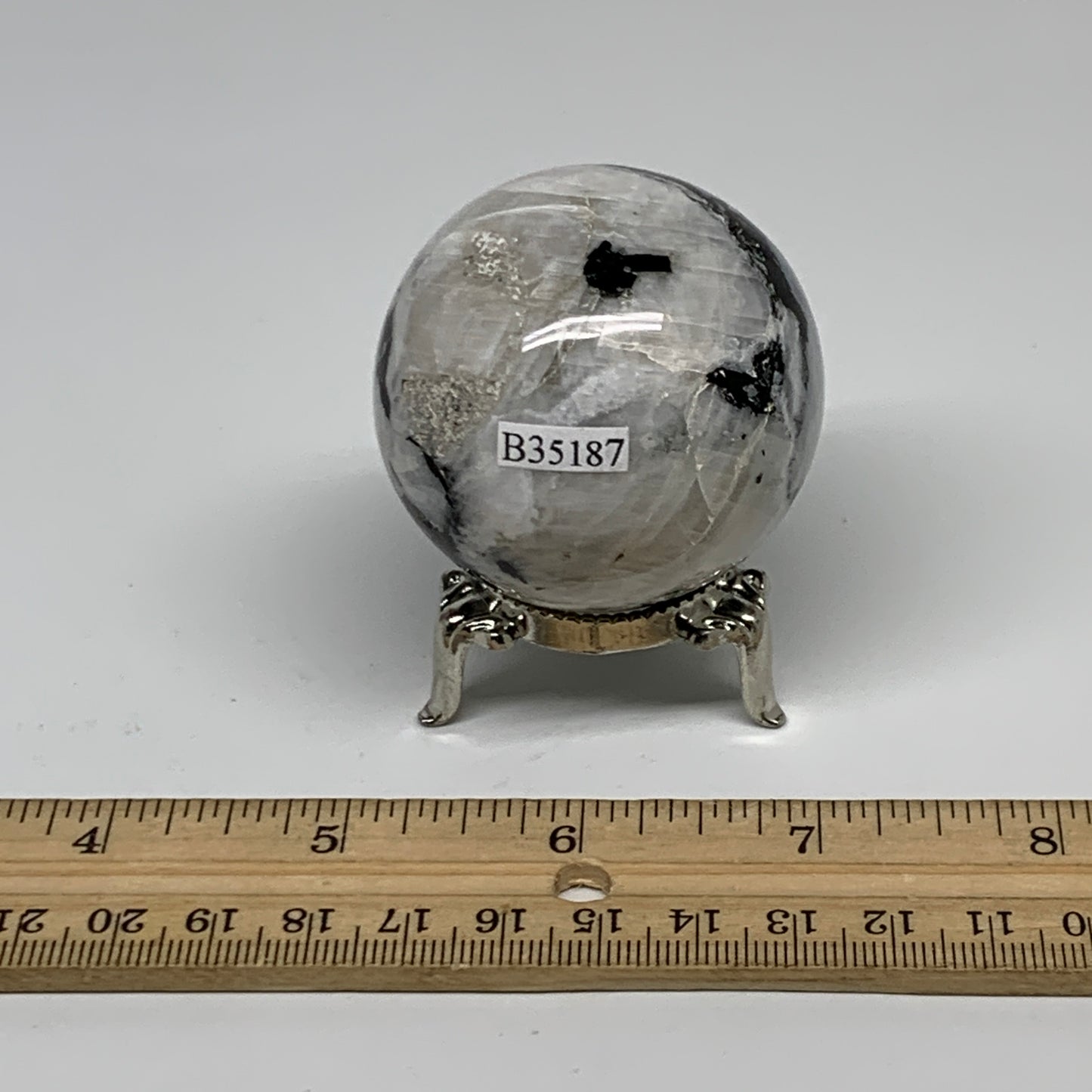 165.7g, 1.9"(49mm), Natural Rainbow Moonstone Sphere Ball Gemstone, B35187