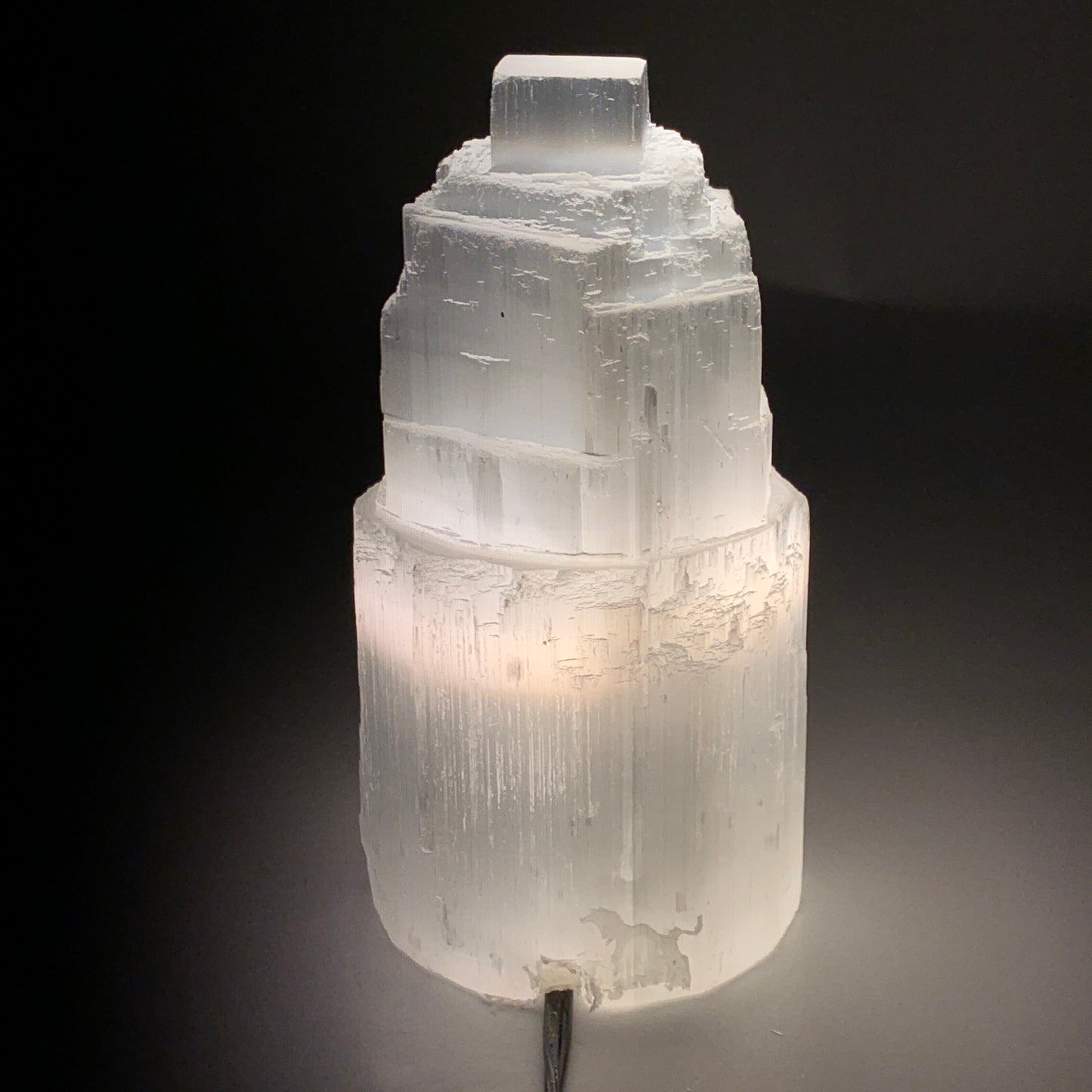 2 lbs, 5.9"x3.1", Raw Rough Selenite (Satin Spar) Lamp Tower, 6ft Chord, B3546