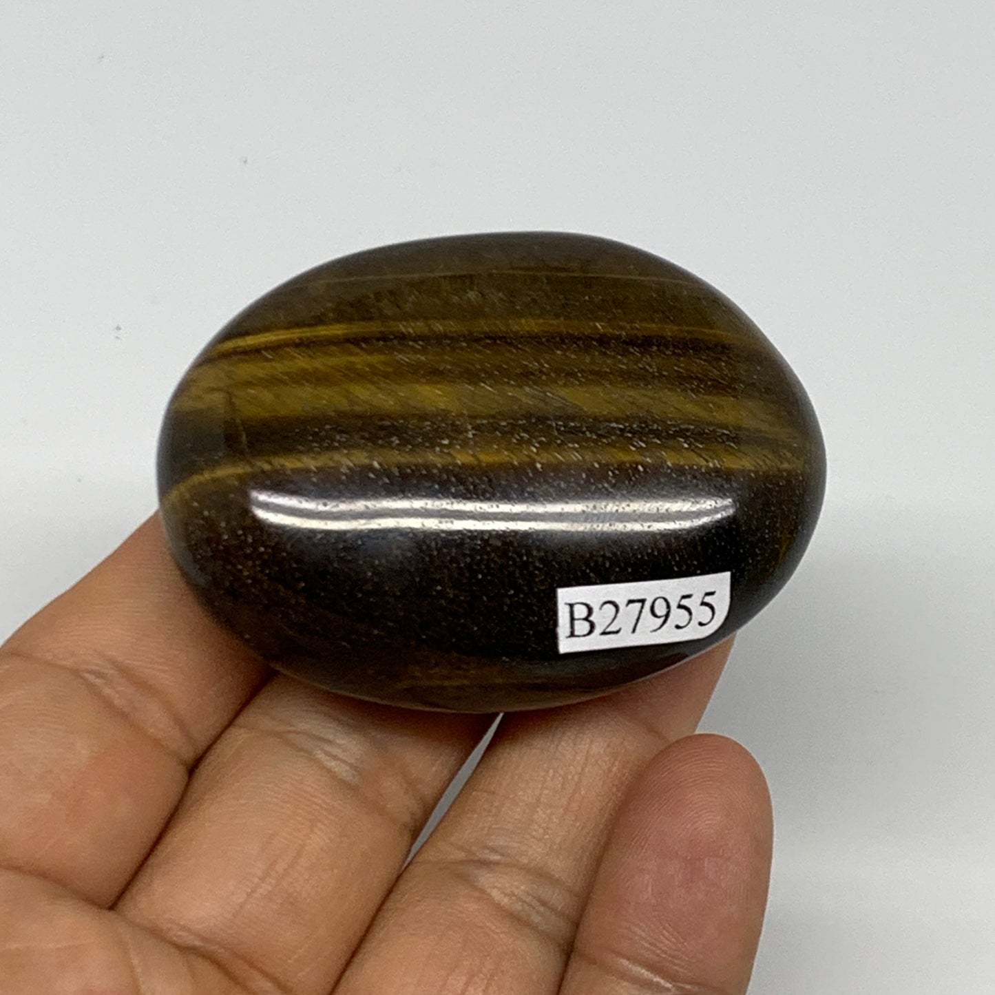 76.5g, 2.2"x1.6"x0.8", Natural Tiger's Eye Palm-Stone Gemstone @India, B27955
