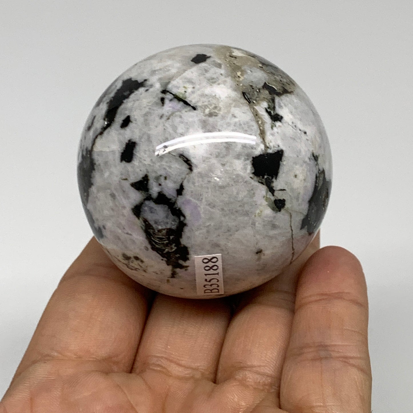 187.8g, 2"(51mm), Natural Rainbow Moonstone Sphere Ball Gemstone, B35188