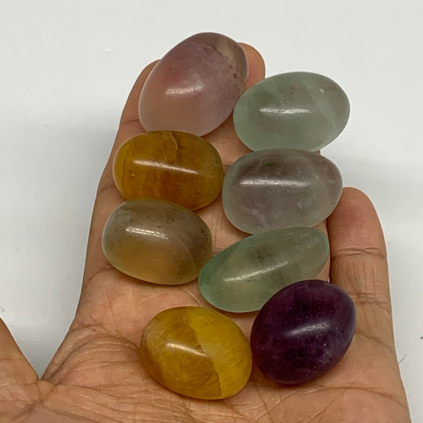 145.3g, 1"-1.3", 8pcs, Multi Color Fluorite Crystal Tumbled Stones, B28747