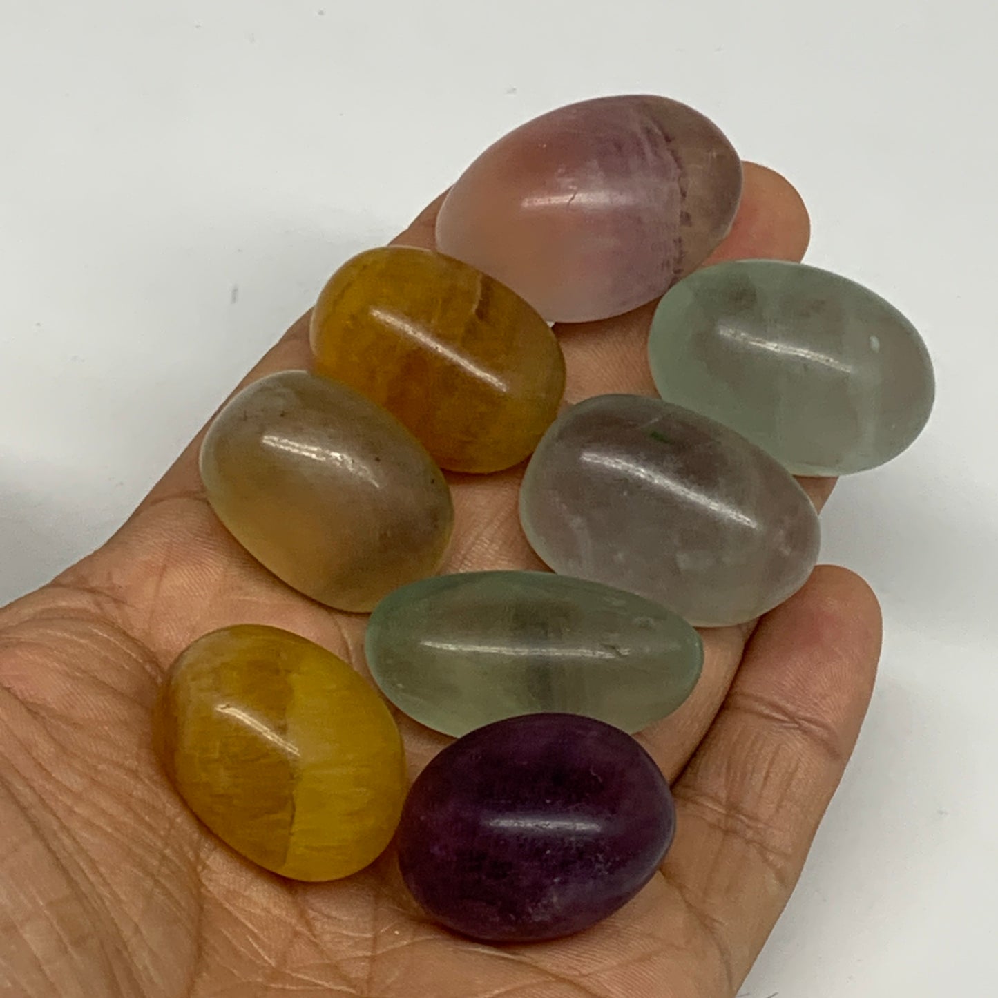 145.3g, 1"-1.3", 8pcs, Multi Color Fluorite Crystal Tumbled Stones, B28747