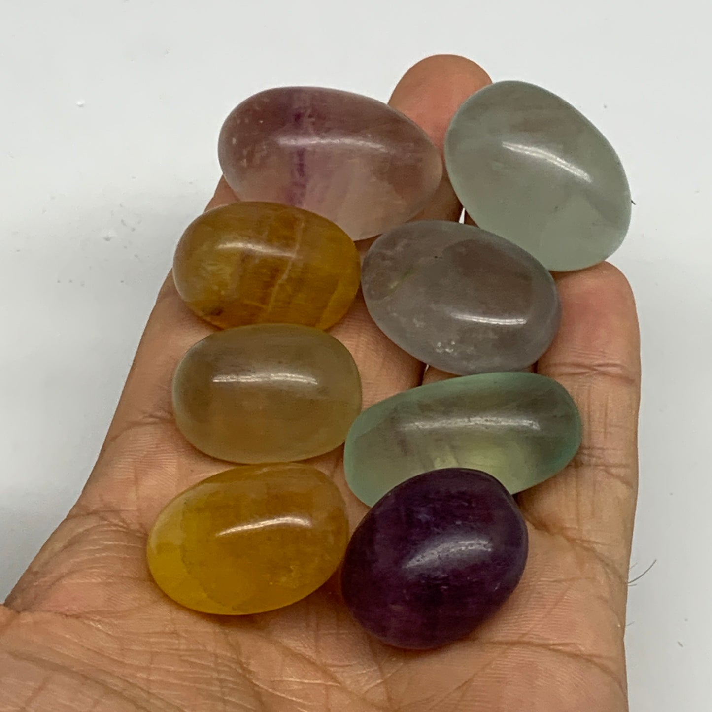 145.3g, 1"-1.3", 8pcs, Multi Color Fluorite Crystal Tumbled Stones, B28747