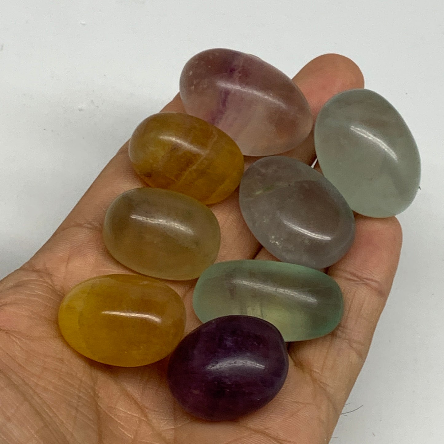 145.3g, 1"-1.3", 8pcs, Multi Color Fluorite Crystal Tumbled Stones, B28747