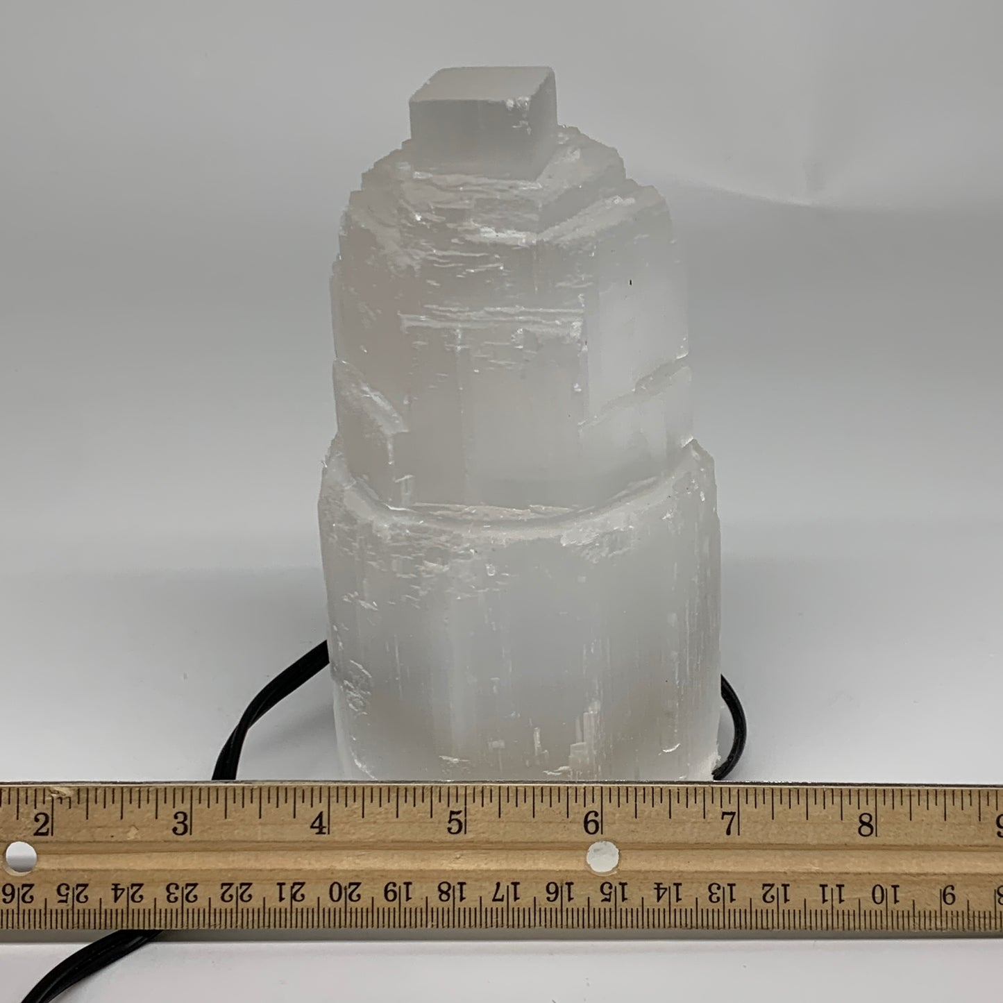 2 lbs, 5.9"x3.1", Raw Rough Selenite (Satin Spar) Lamp Tower, 6ft Chord, B3546