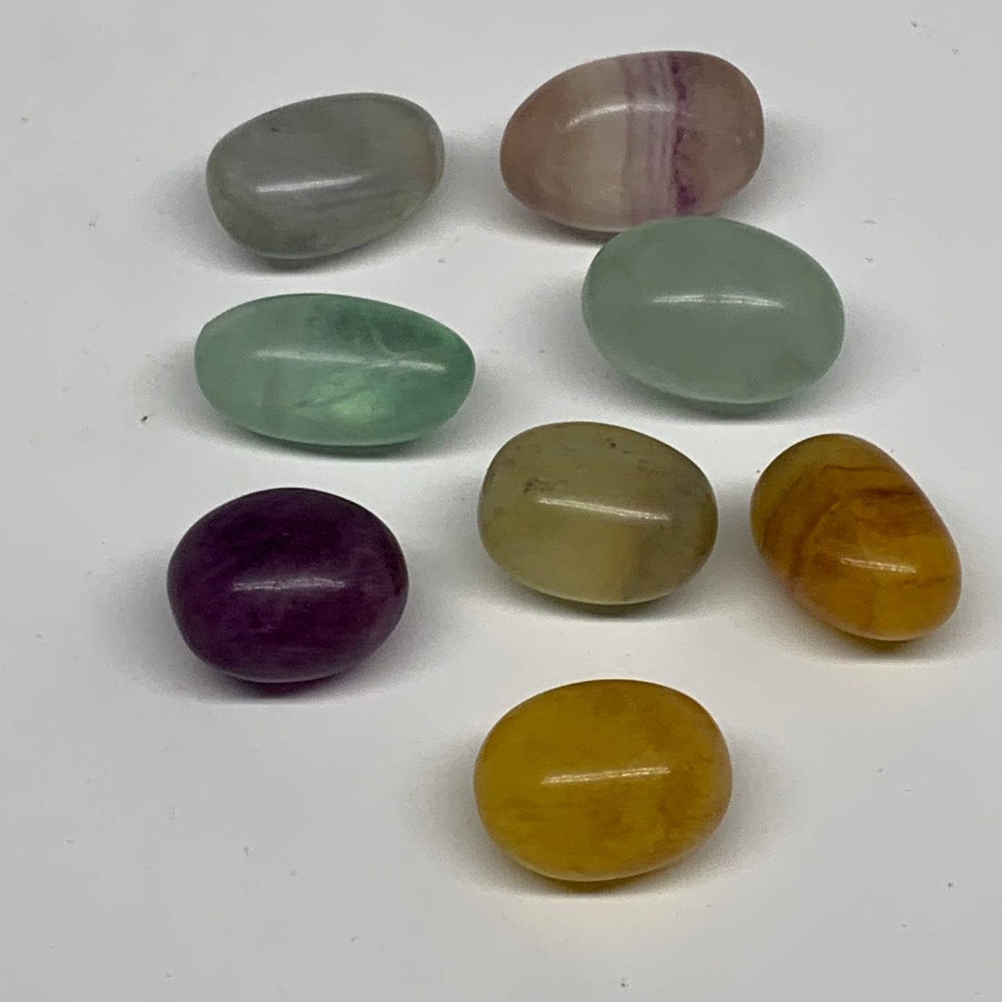 145.3g, 1"-1.3", 8pcs, Multi Color Fluorite Crystal Tumbled Stones, B28747