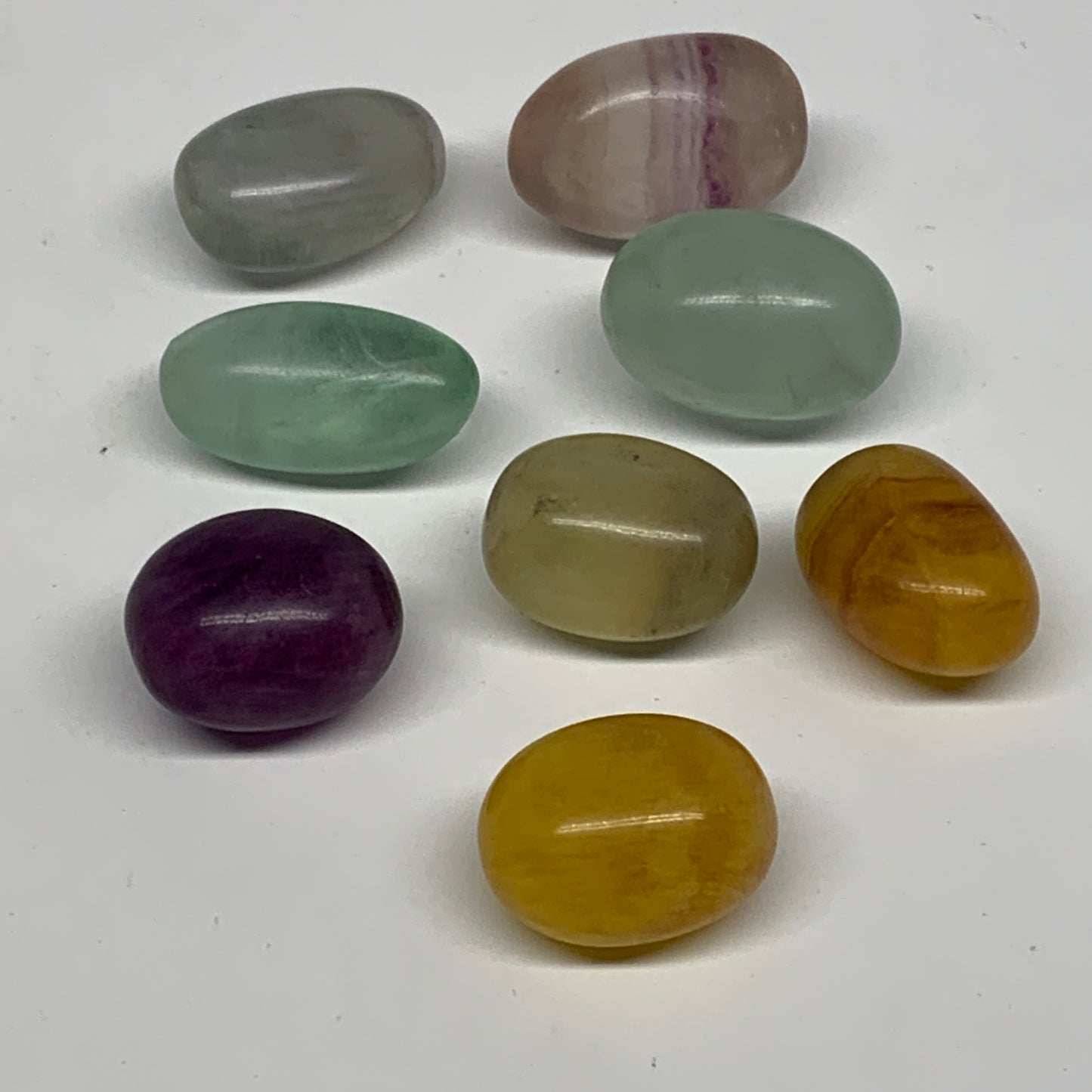 145.3g, 1"-1.3", 8pcs, Multi Color Fluorite Crystal Tumbled Stones, B28747
