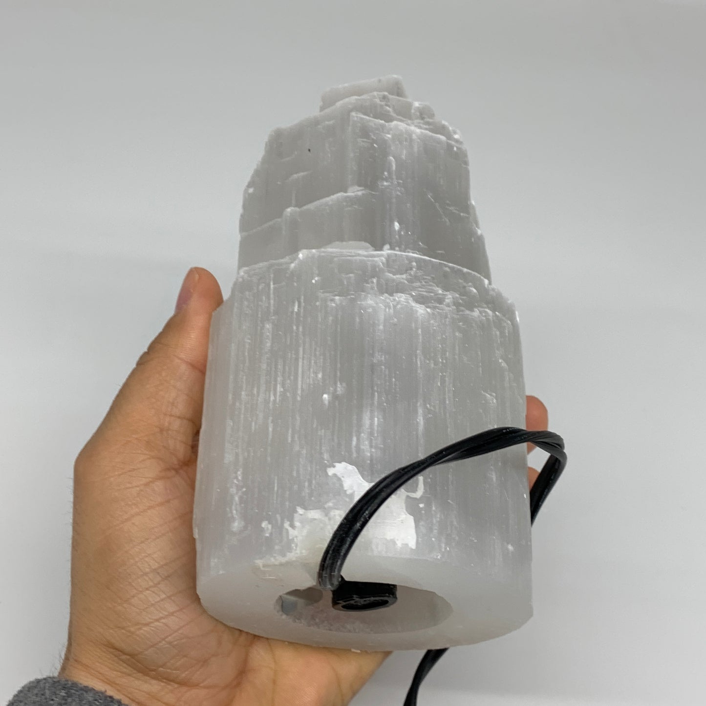 2 lbs, 5.9"x3.1", Raw Rough Selenite (Satin Spar) Lamp Tower, 6ft Chord, B3546