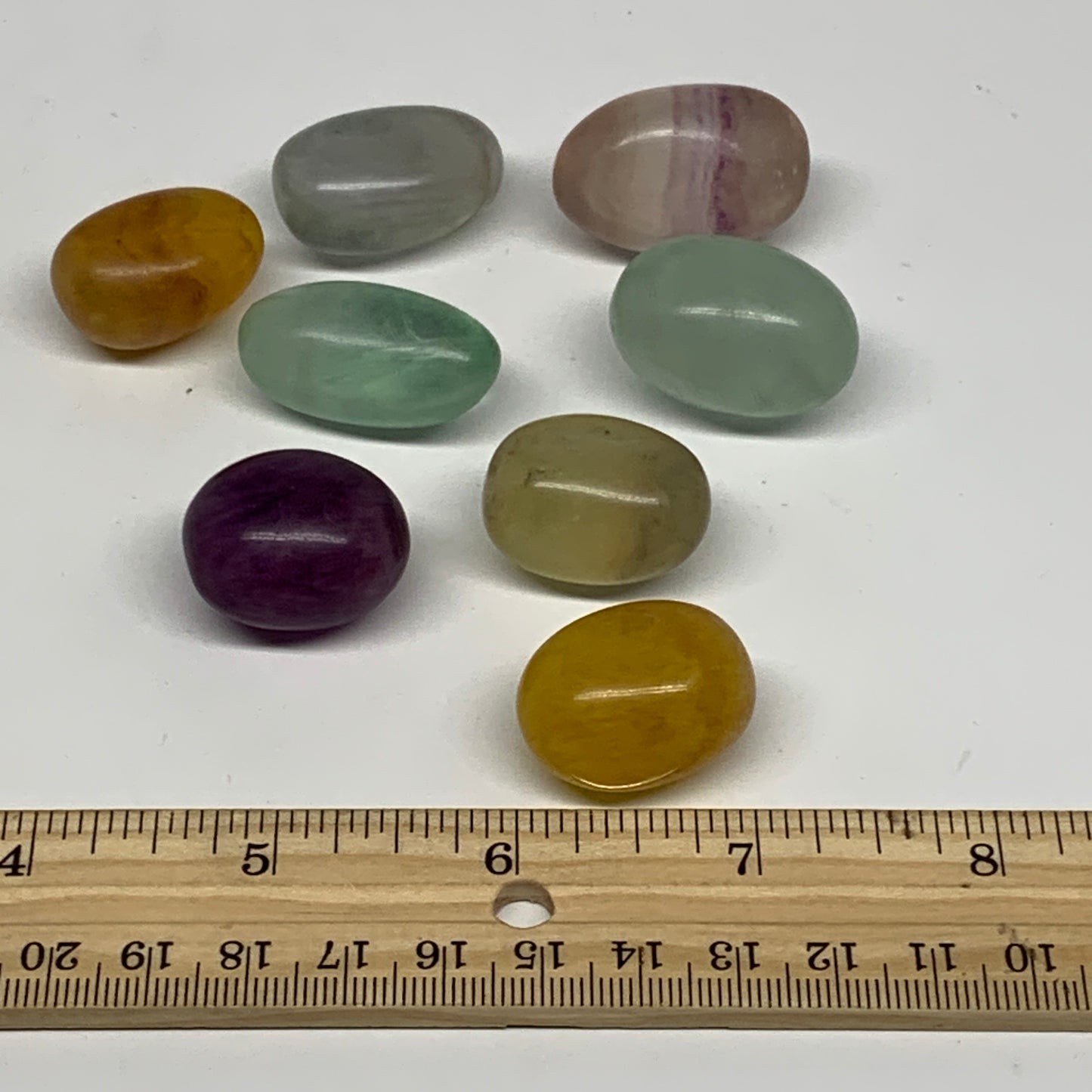 145.3g, 1"-1.3", 8pcs, Multi Color Fluorite Crystal Tumbled Stones, B28747
