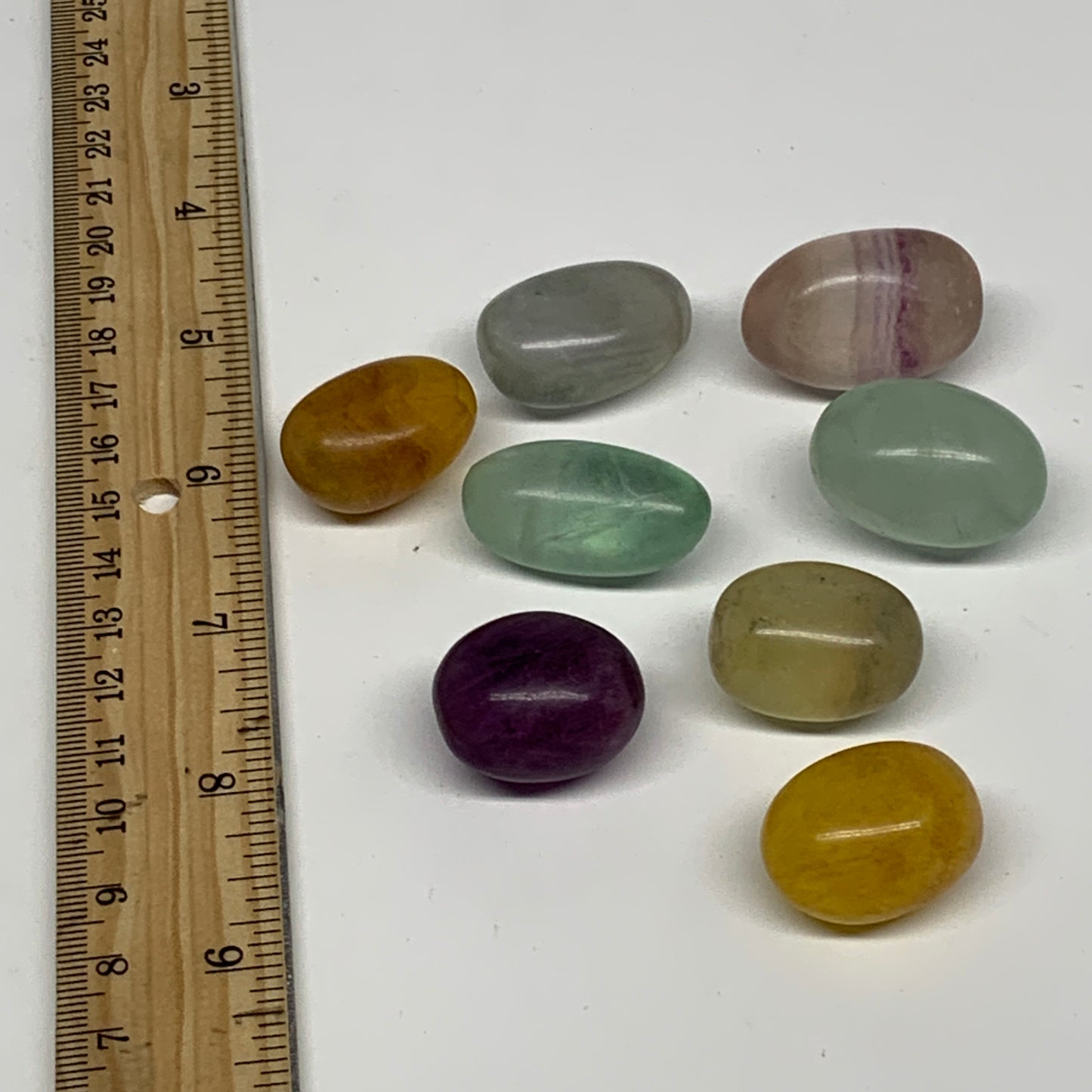 145.3g, 1"-1.3", 8pcs, Multi Color Fluorite Crystal Tumbled Stones, B28747