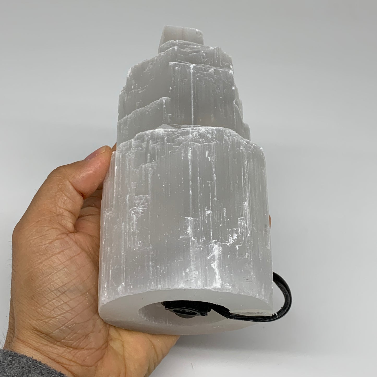 2 lbs, 5.9"x3.1", Raw Rough Selenite (Satin Spar) Lamp Tower, 6ft Chord, B3546