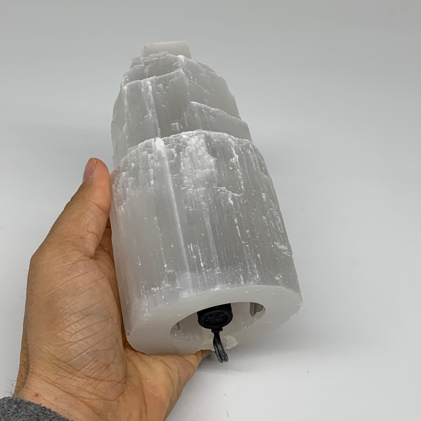 2 lbs, 5.9"x3.1", Raw Rough Selenite (Satin Spar) Lamp Tower, 6ft Chord, B3546