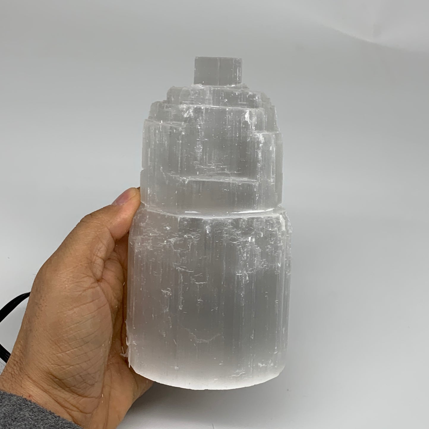 2 lbs, 5.9"x3.1", Raw Rough Selenite (Satin Spar) Lamp Tower, 6ft Chord, B3546