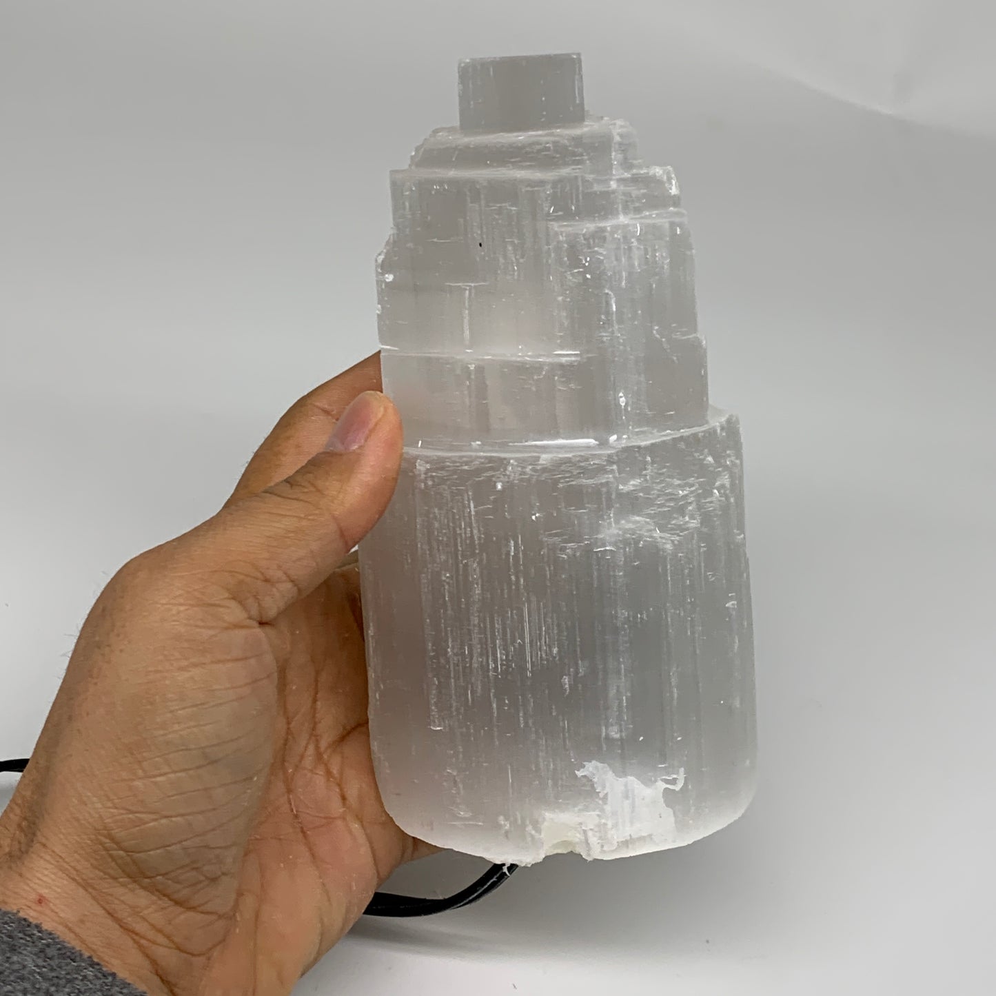 2 lbs, 5.9"x3.1", Raw Rough Selenite (Satin Spar) Lamp Tower, 6ft Chord, B3546