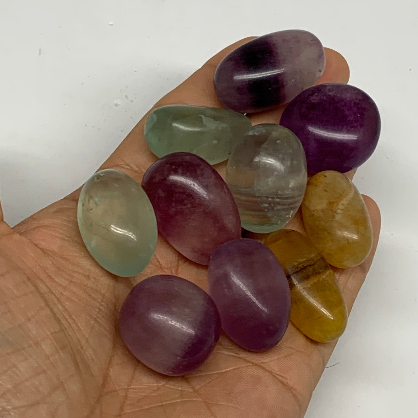163.5g, 0.9"-1.3", 10pcs, Multi Color Fluorite Crystal Tumbled Stones, B28748