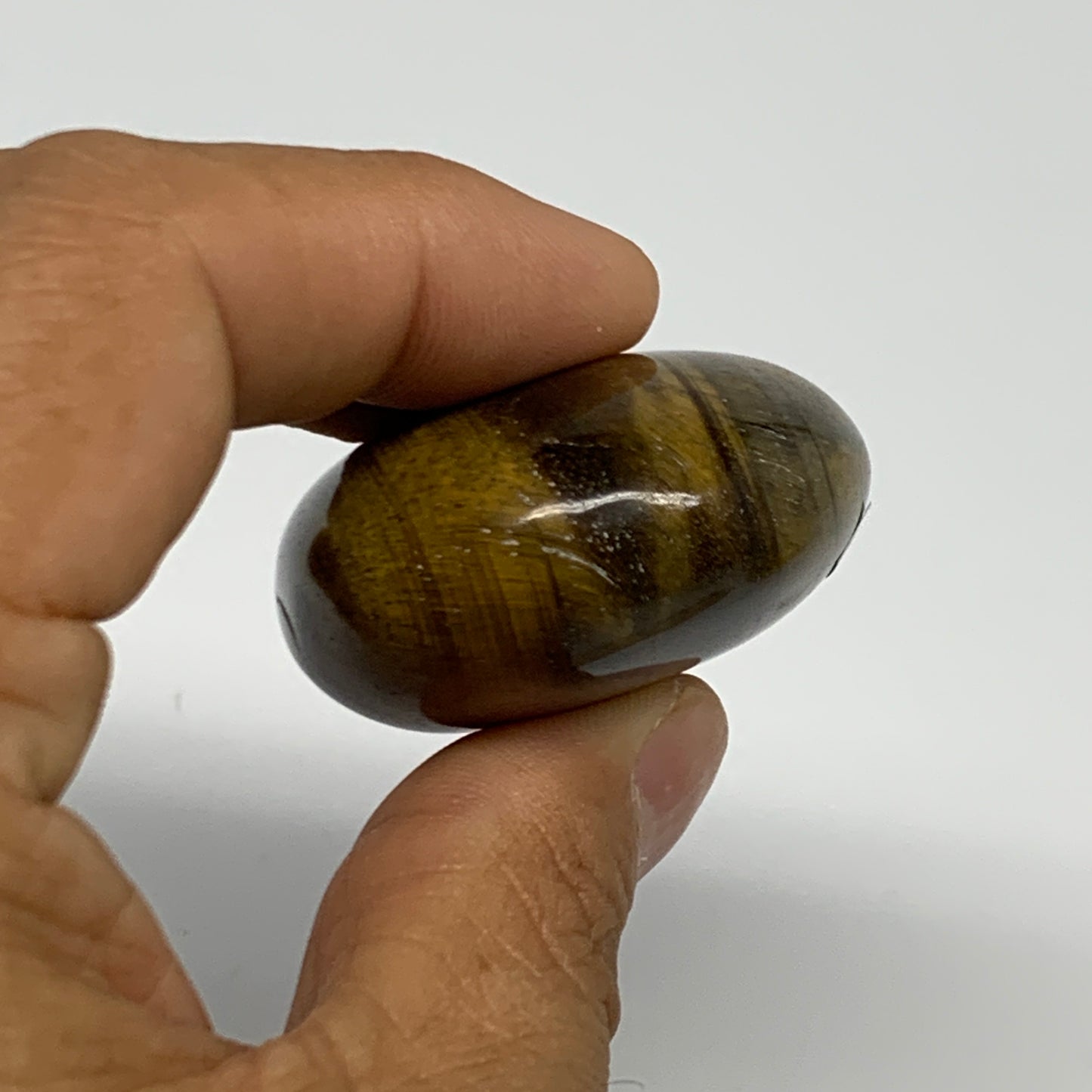 77.4g, 2.2"x1.6"x0.9", Natural Tiger's Eye Palm-Stone Gemstone @India, B27956