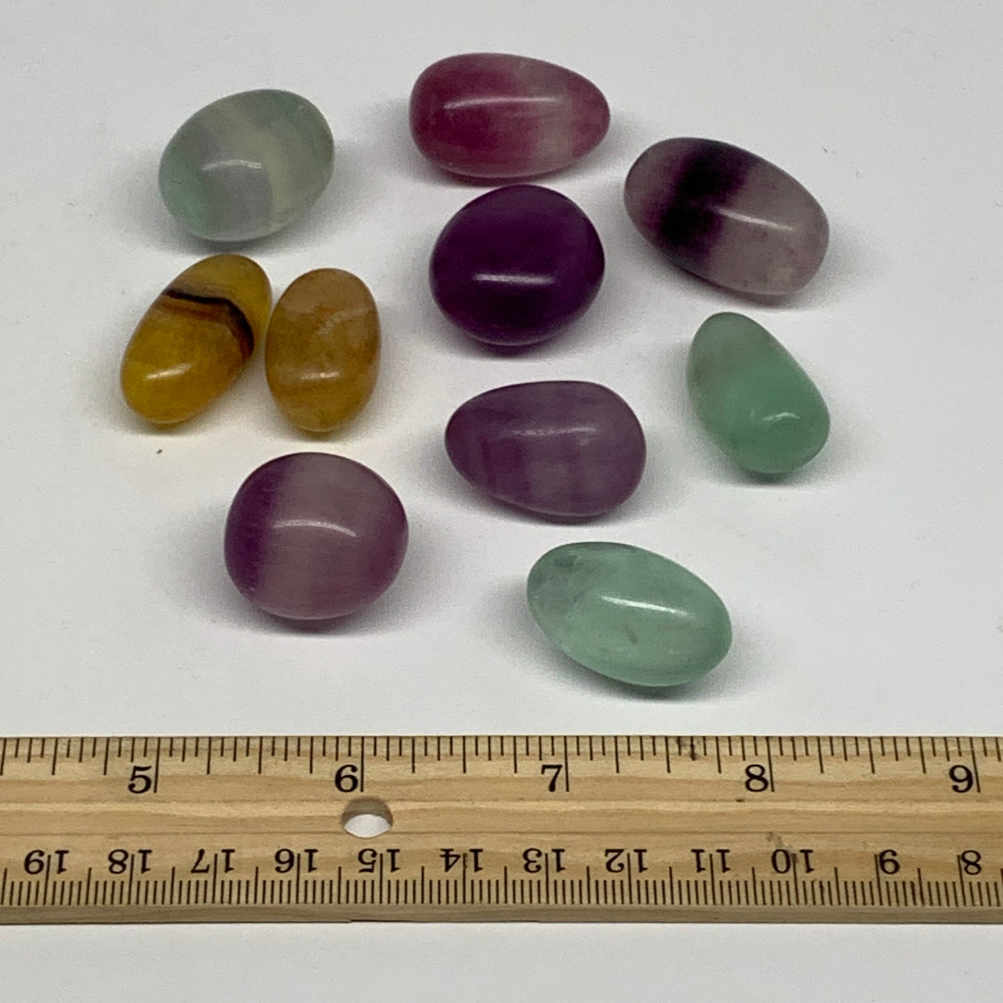163.5g, 0.9"-1.3", 10pcs, Multi Color Fluorite Crystal Tumbled Stones, B28748