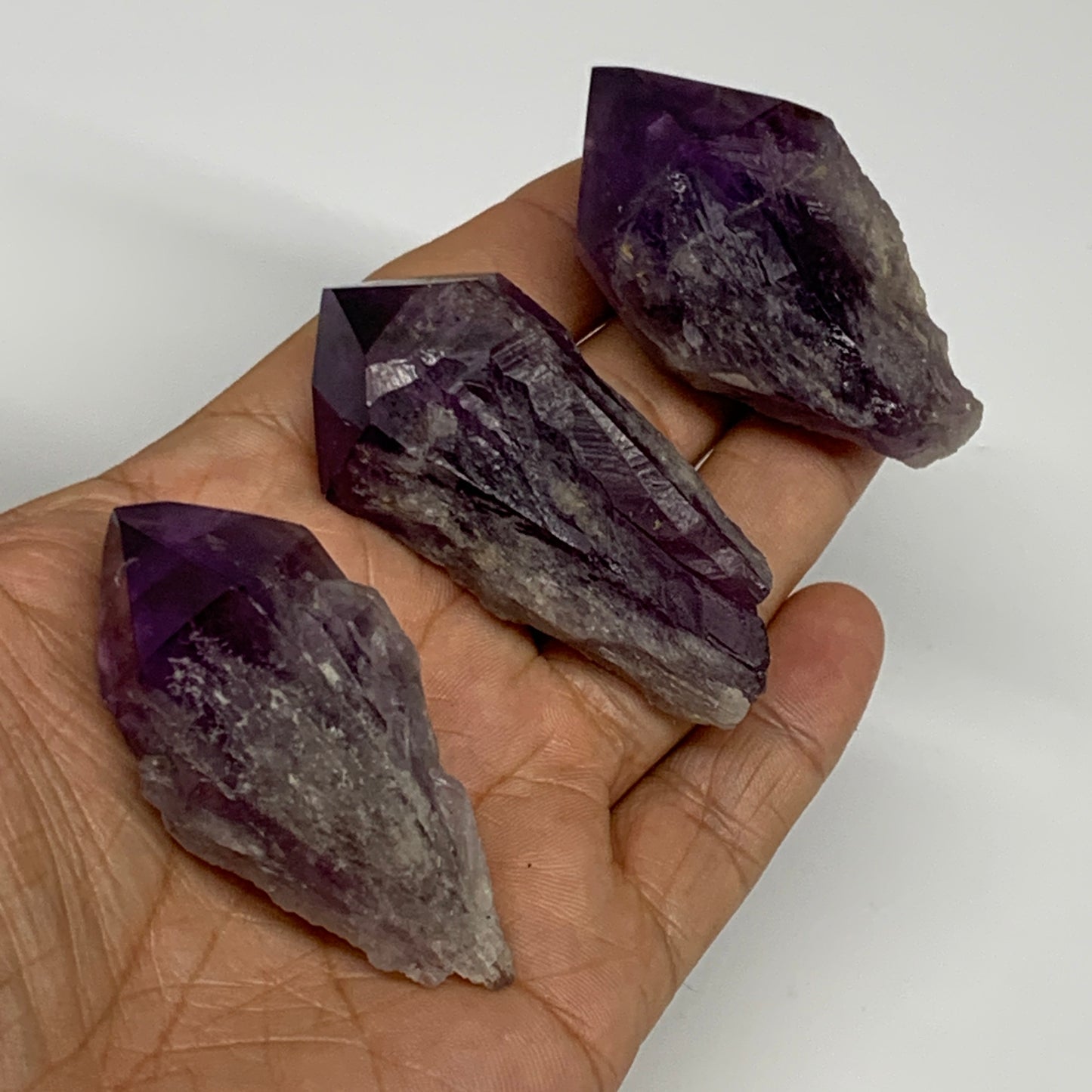 117.5g, 2.1" - 2.3", 3pcs, Amethyst Point Polished Rough lower part, B32389