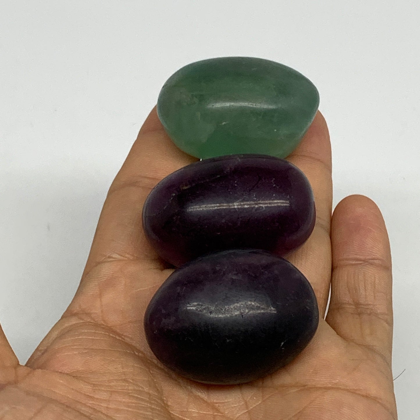 145.6g, 1.5"-1.6", 3pcs, Multi Color Fluorite Crystal Tumbled Stones, B28749