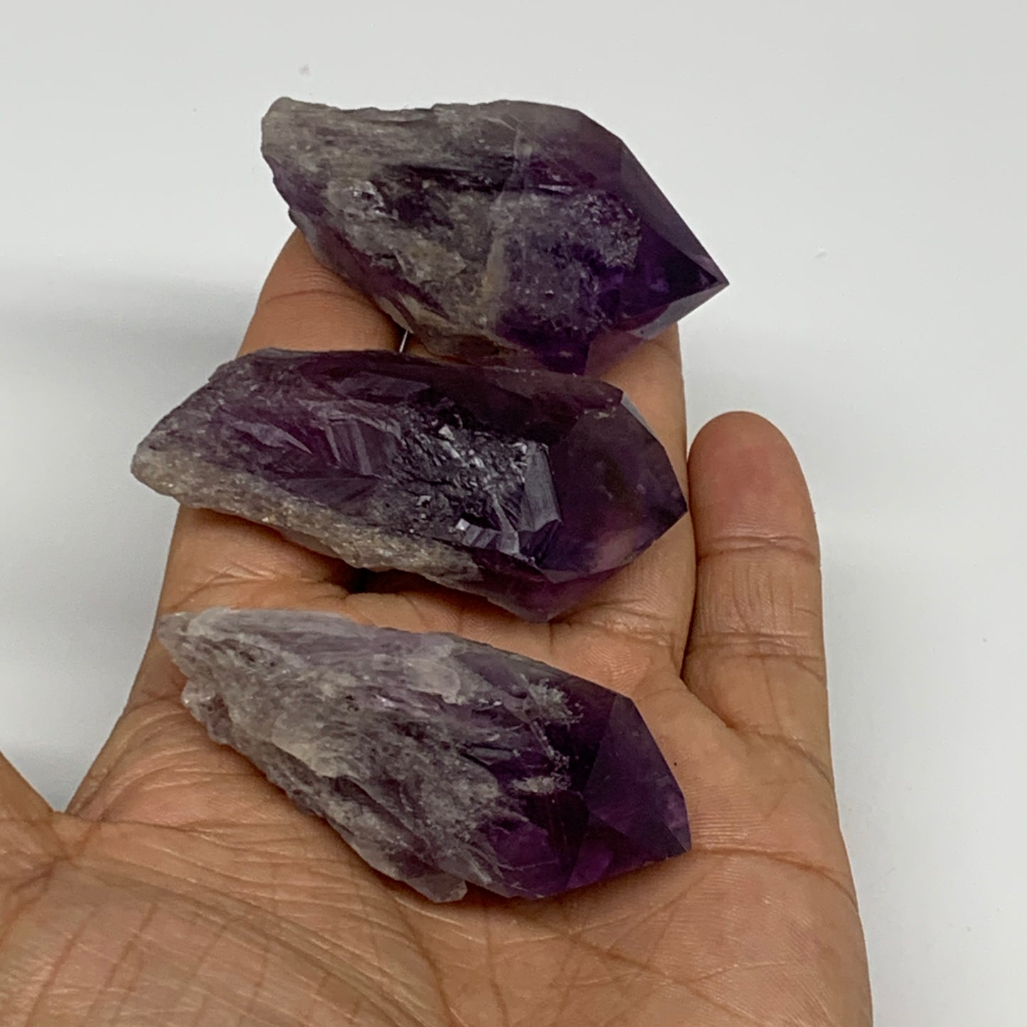 117.5g, 2.1" - 2.3", 3pcs, Amethyst Point Polished Rough lower part, B32389