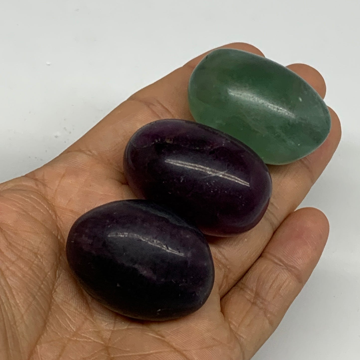 145.6g, 1.5"-1.6", 3pcs, Multi Color Fluorite Crystal Tumbled Stones, B28749