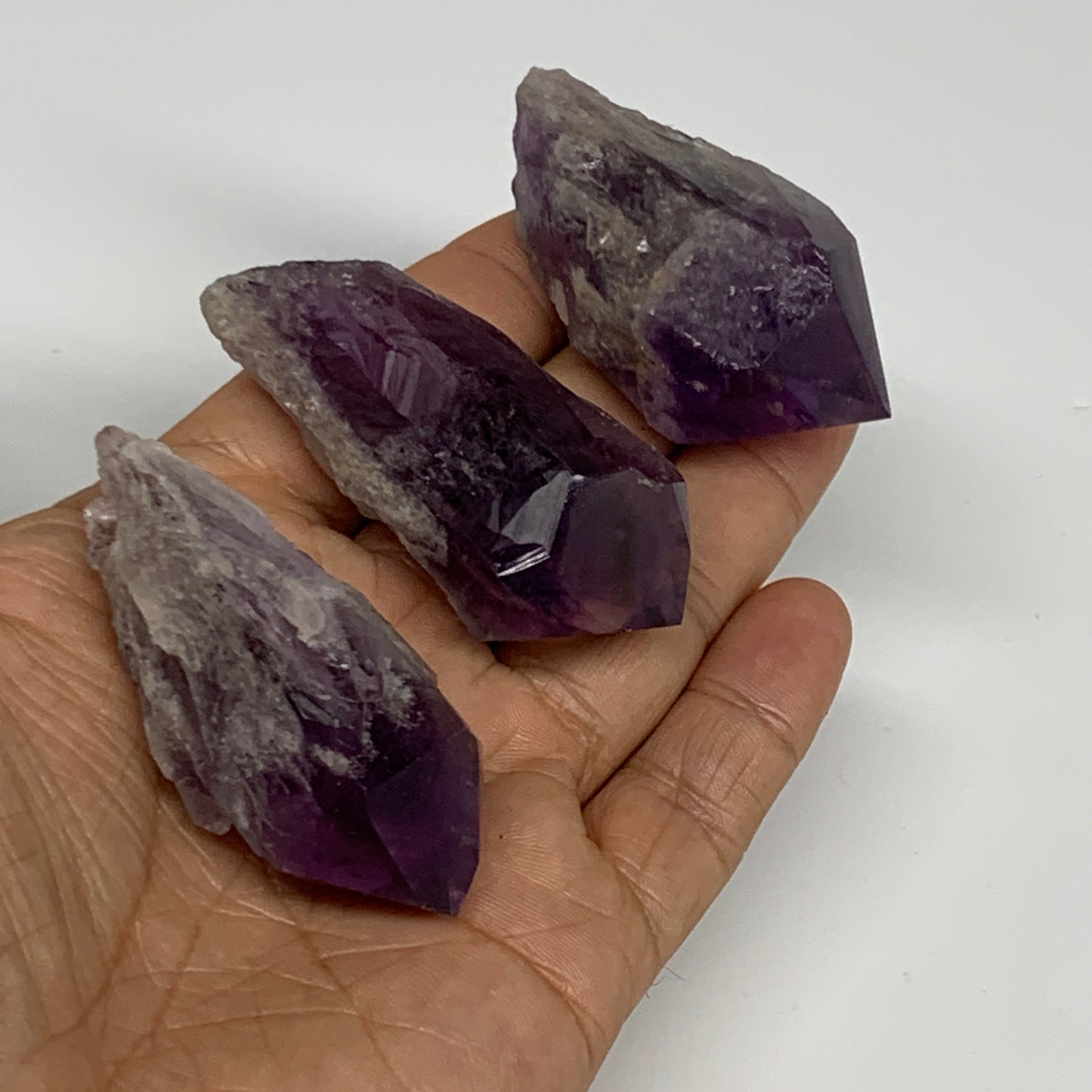 117.5g, 2.1" - 2.3", 3pcs, Amethyst Point Polished Rough lower part, B32389