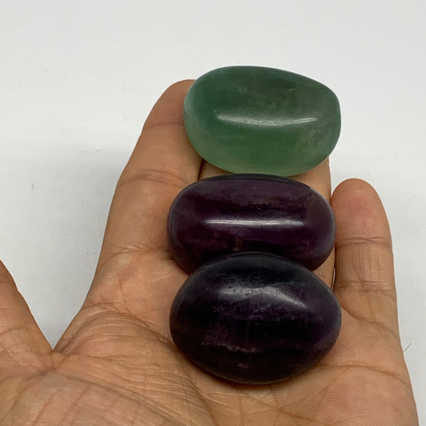 145.6g, 1.5"-1.6", 3pcs, Multi Color Fluorite Crystal Tumbled Stones, B28749