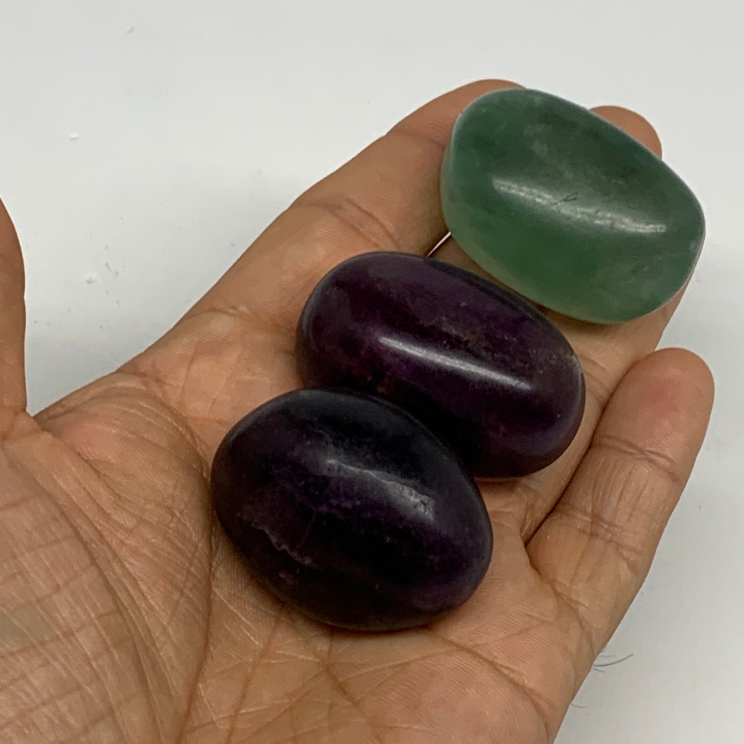 145.6g, 1.5"-1.6", 3pcs, Multi Color Fluorite Crystal Tumbled Stones, B28749