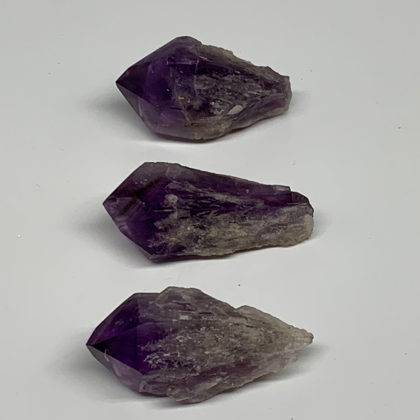 117.5g, 2.1" - 2.3", 3pcs, Amethyst Point Polished Rough lower part, B32389